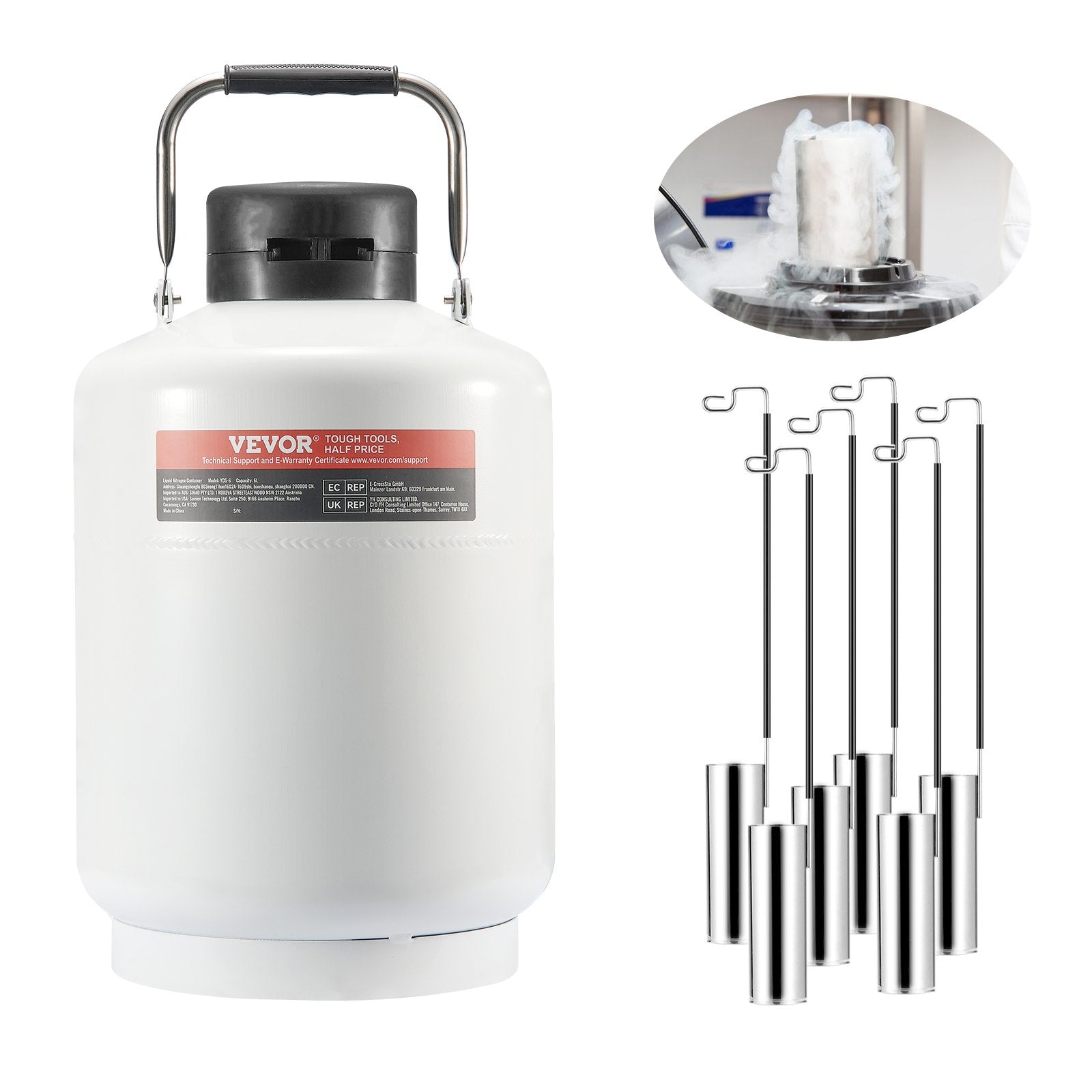 VEVOR Liquid Nitrogen Tank 6 L Aluminum Alloy LN2 Container Dewar 6 Canisters