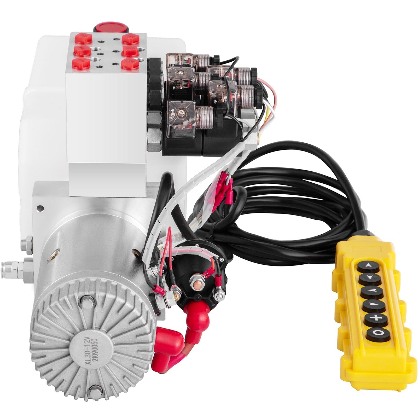 VEVOR Hydraulic Power Unit 6 Way 6 Quart Hydraulic Pump Double Acting Hydraulic Power Unit 12V DC Dump Trailer Car Remote with Plastic Oil Reservoir (Plastic, Double Acting)