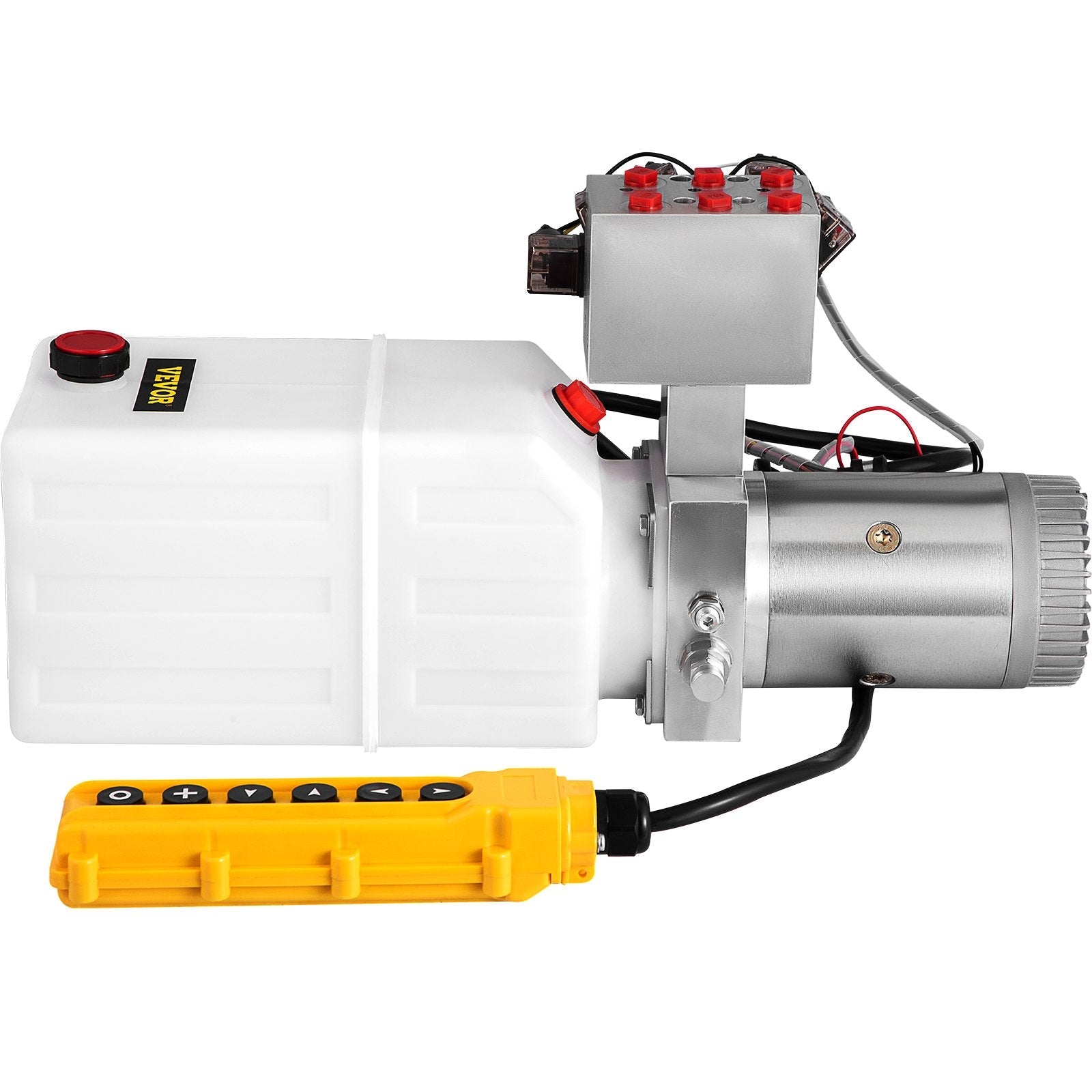 VEVOR Hydraulic Power Unit 6 Way 6 Quart Hydraulic Pump Double Acting Hydraulic Power Unit 12V DC Dump Trailer Car Remote with Plastic Oil Reservoir (Plastic, Double Acting)