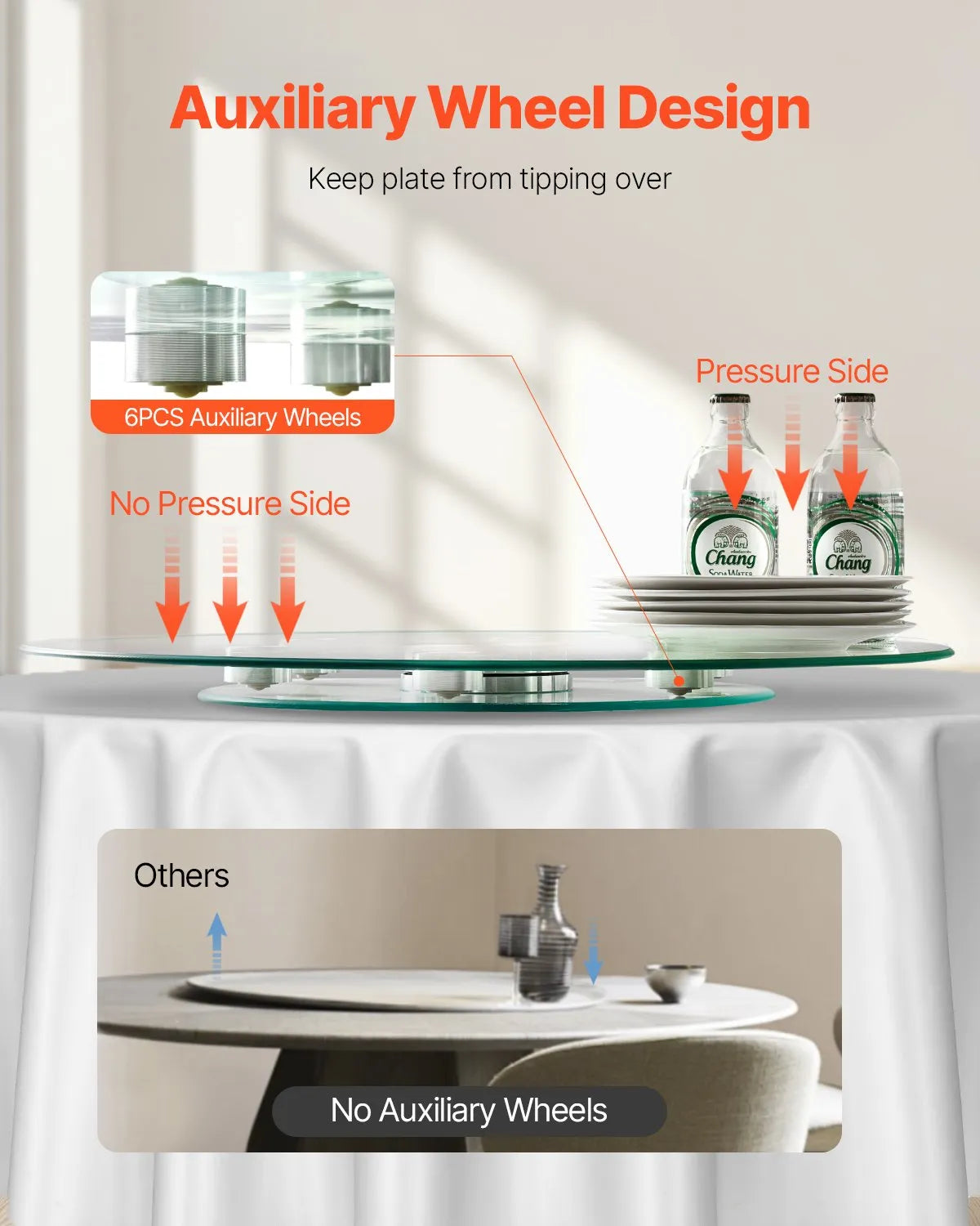 VEVOR Glass Lazy Susan Turntable Dining Table Centerpiece 24 in Rotating Tray