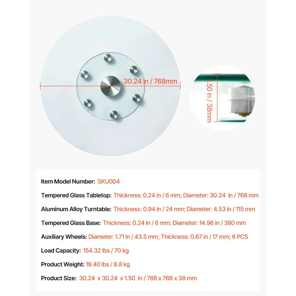 VEVOR Glass Lazy Susan Turntable Dining Table Centerpiece 30 in Rotating Tray