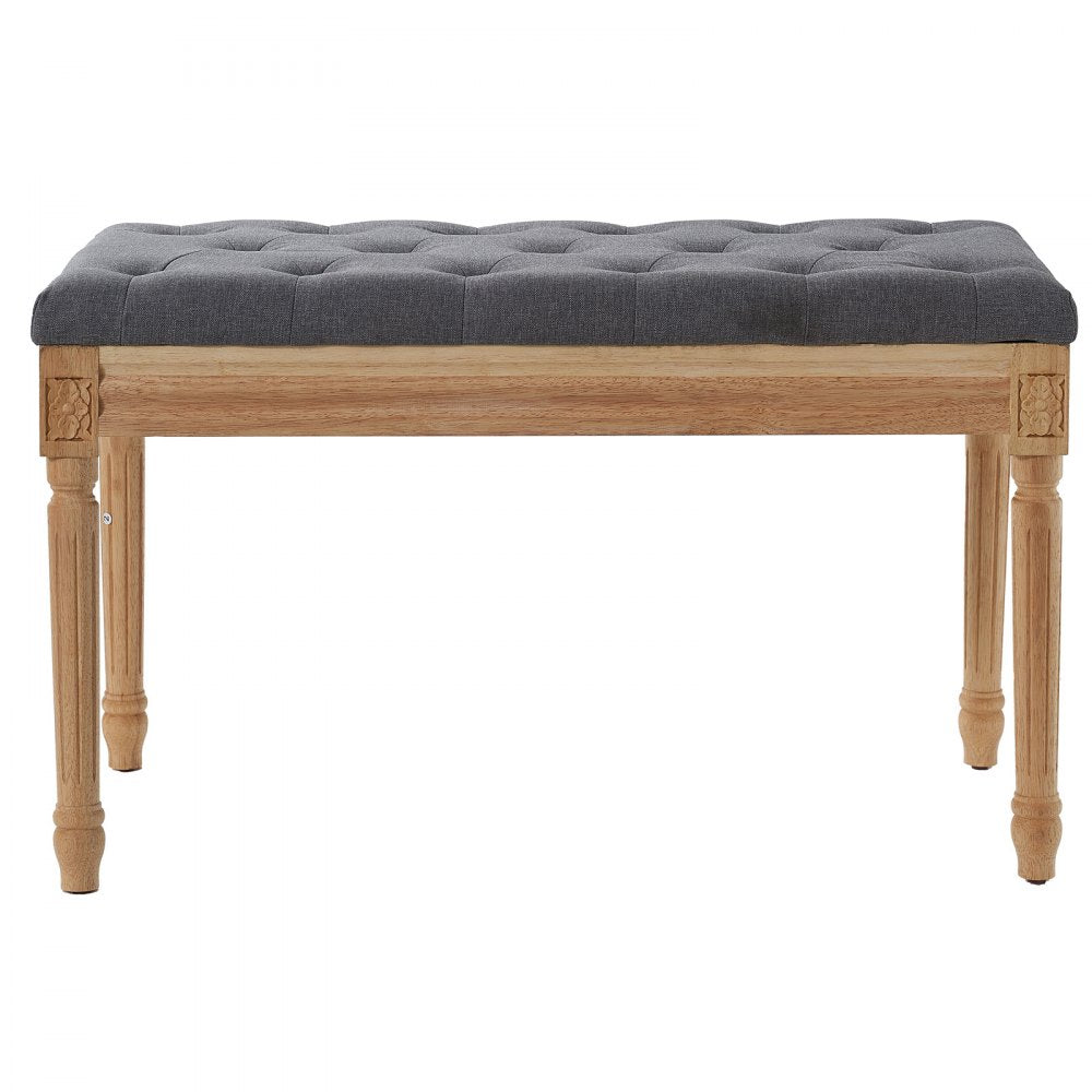 VEVOR Upholstered Bench, 16"W Ottoman Bench, End of Bed Bench with Foam Padded Cushion and Rubberwood Legs, Tufted Footrest Stool Entryway Bench for Dining Room, Living Room, Bedroom, Hallway, Gray