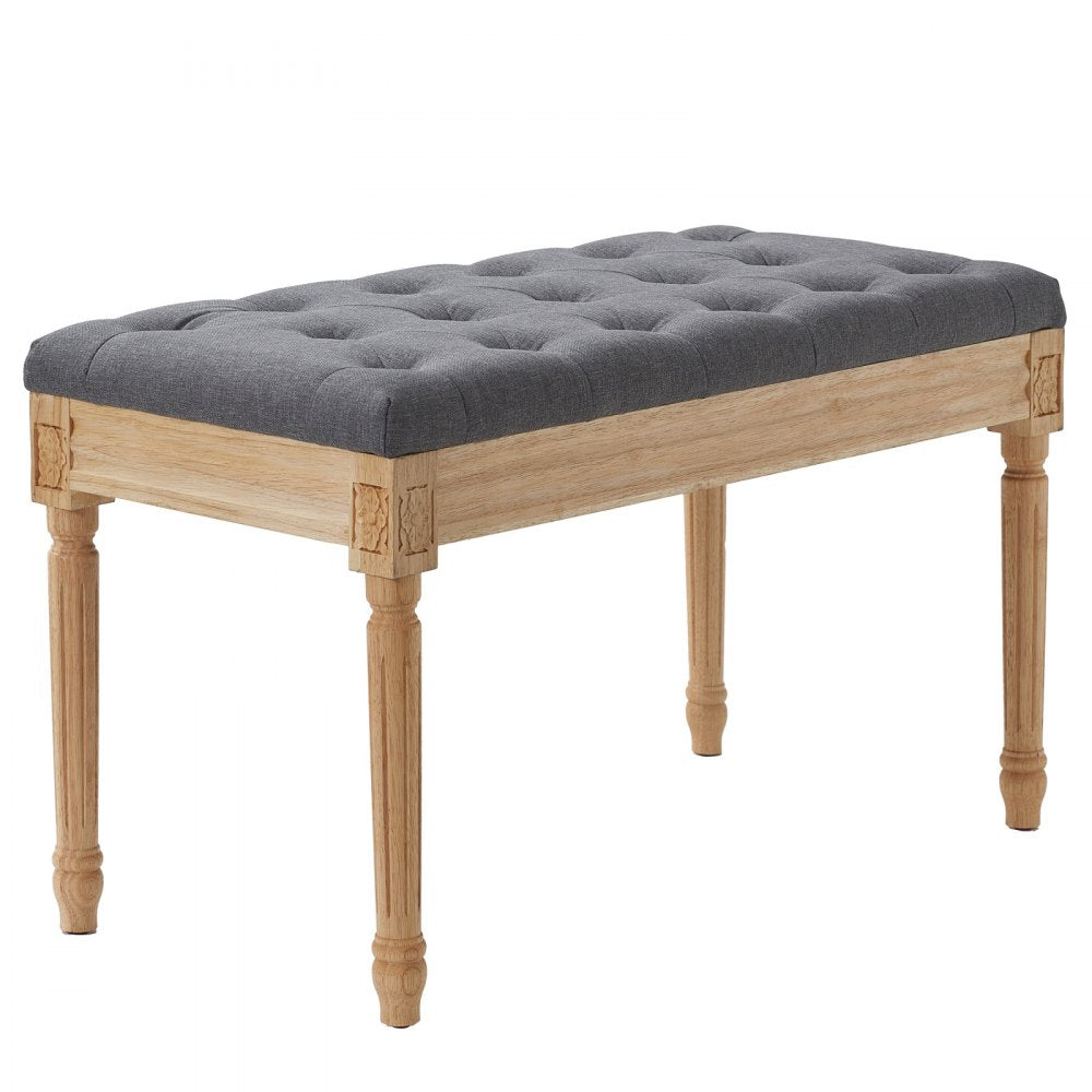VEVOR Upholstered Bench, 16"W Ottoman Bench, End of Bed Bench with Foam Padded Cushion and Rubberwood Legs, Tufted Footrest Stool Entryway Bench for Dining Room, Living Room, Bedroom, Hallway, Gray