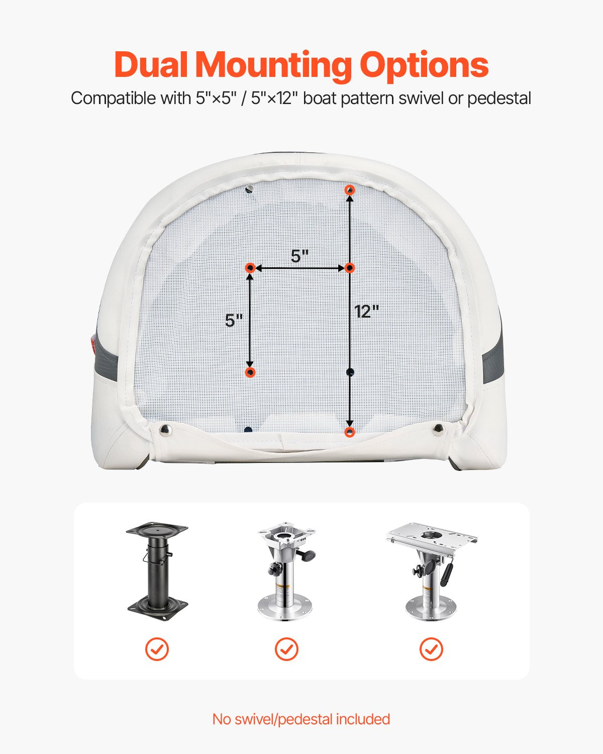 VEVOR Boat Seat High Backrest Flip Up Boat Seat Captain Bucket Seat White & Grey