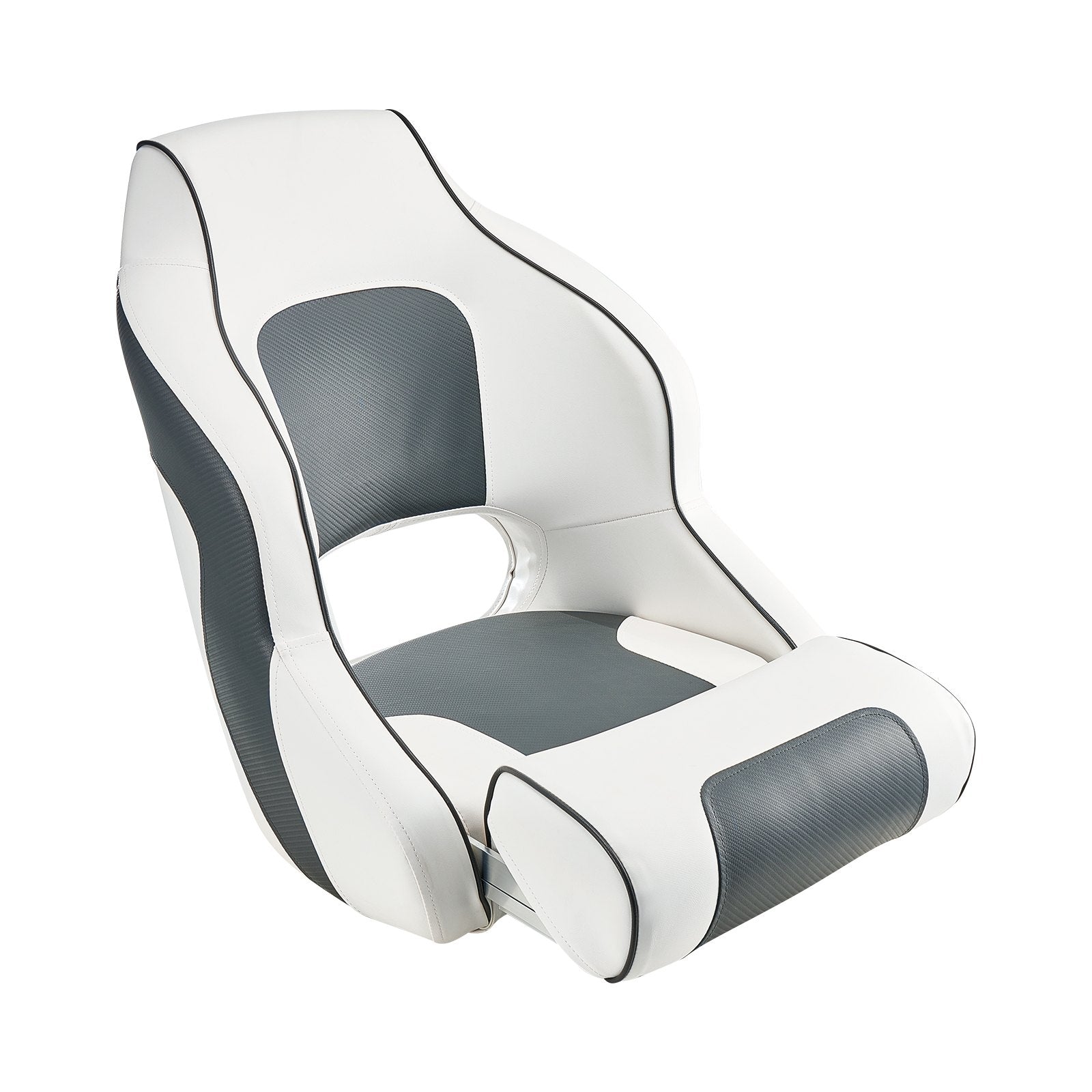 VEVOR Boat Seat High Backrest Flip Up Boat Seat Captain Bucket Seat White & Grey