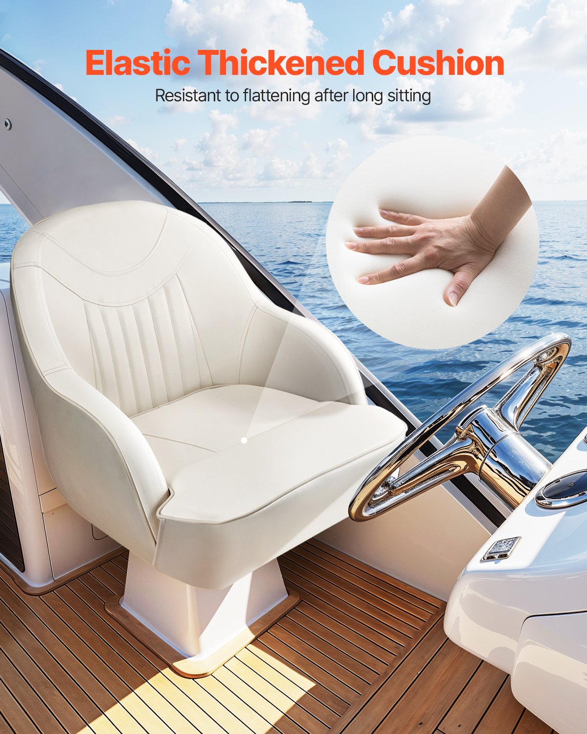 VEVOR Boat Seat Low Backrest PVC Leather Captain Bucket Seat White