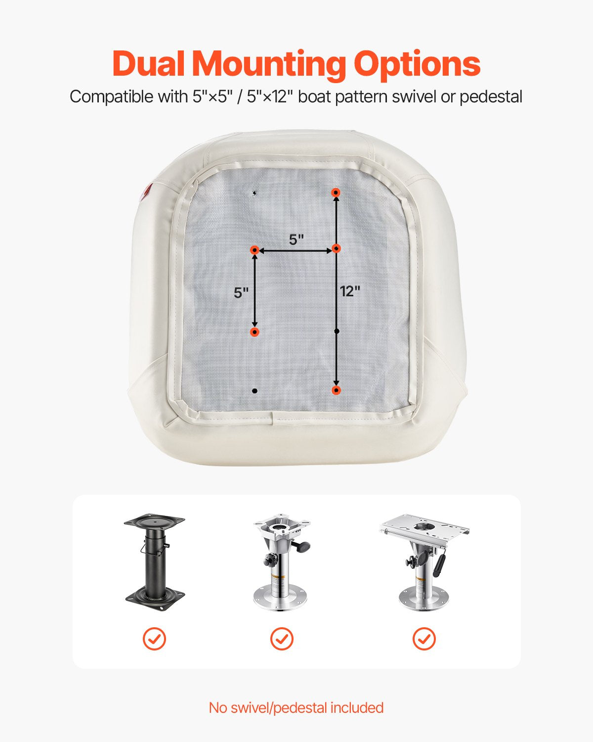 VEVOR Boat Seat Low Backrest PVC Leather Captain Bucket Seat White