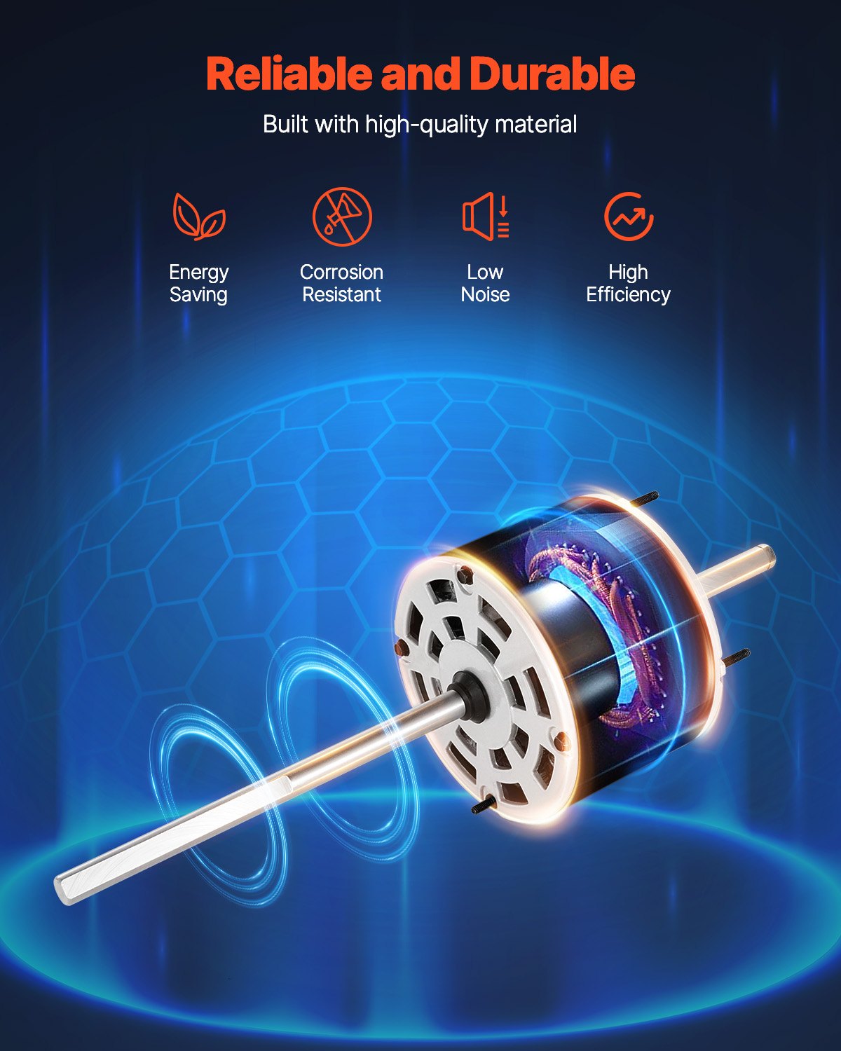 VEVOR 1/3HP RV AC Fan Motor AC115V 3A 1675RPM Single Phase 7.5uf/370V Capacitor