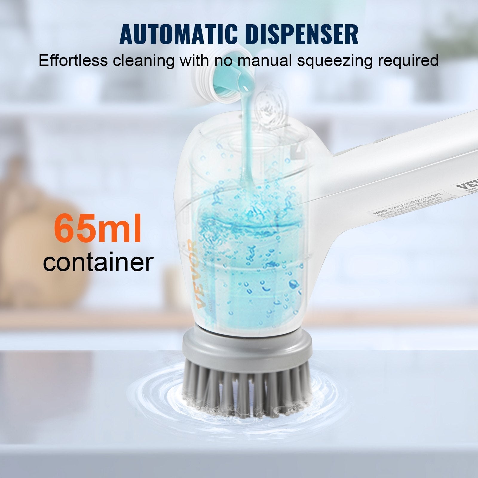 VEVOR Electric Spin Scrubber, Cordless Electric Cleaning Brush with Auto Detergent Dispenser & 2 Adjustable Speeds, Portable Power Shower Scrubber with 5 Replaceable Brush Heads for Bathroom, Tub