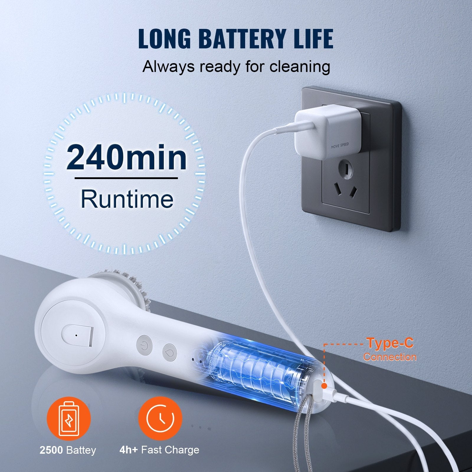 VEVOR Electric Spin Scrubber, Cordless Electric Cleaning Brush with Auto Detergent Dispenser & 2 Adjustable Speeds, Portable Power Shower Scrubber with 5 Replaceable Brush Heads for Bathroom, Tub