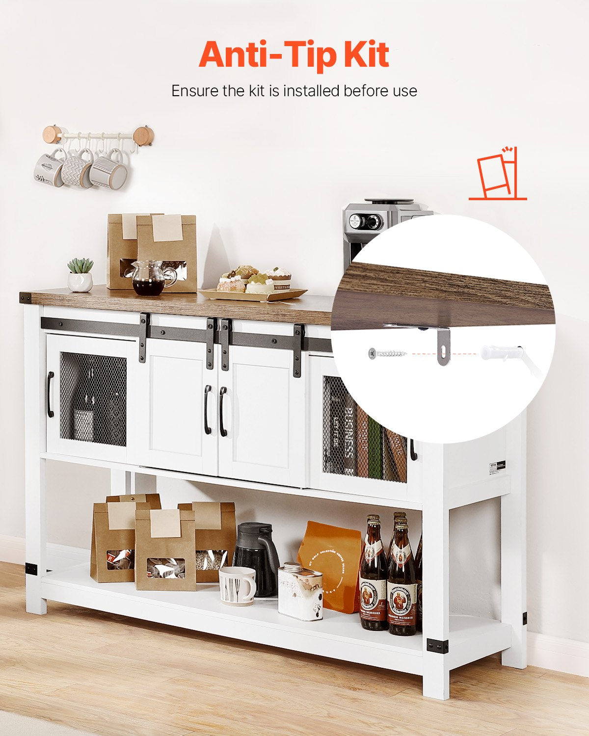 VEVOR Coffee Bar Cabinet 4-Tier Coffee Bar Table with Barn Doors for Living Room