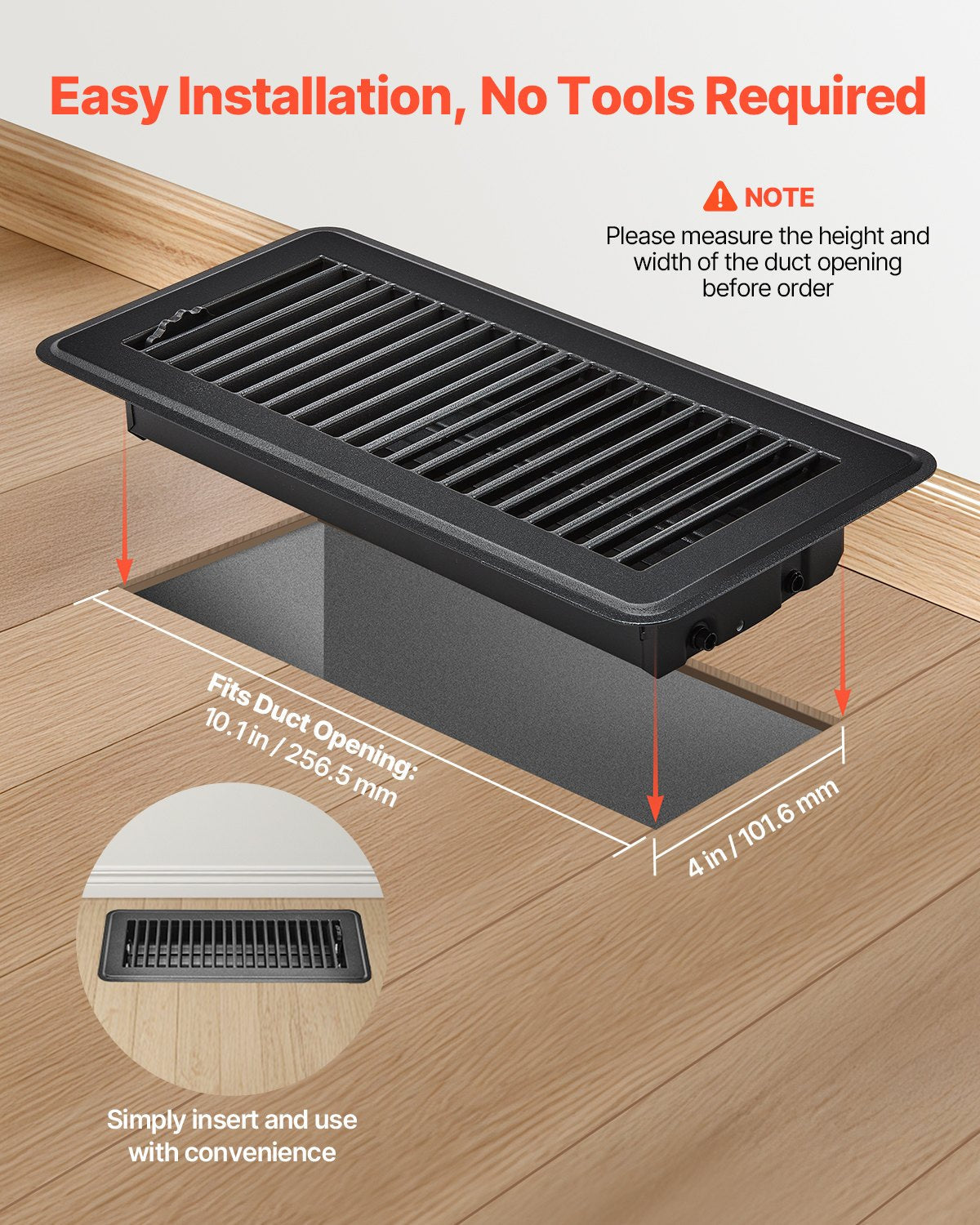 VEVOR Floor Registers 4 x 10 Inch 12-Pack Iron Floor Vents for HVAC Vents Black