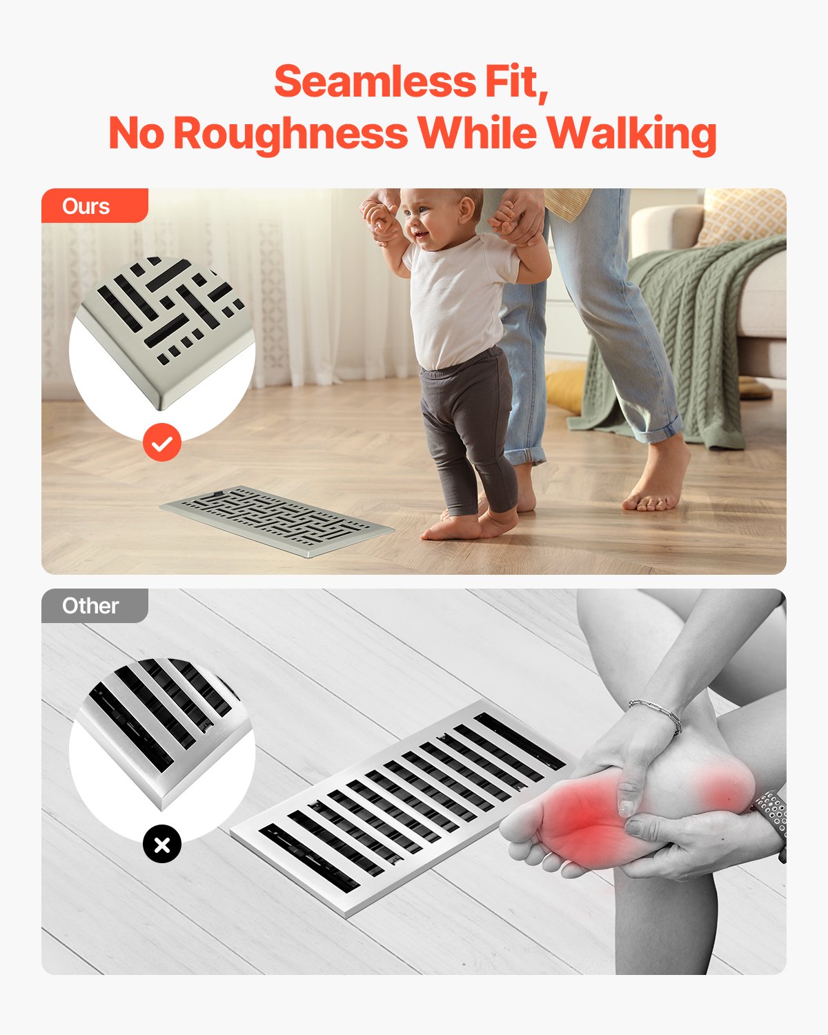 VEVOR Floor Registers 4x10 Inch 2-Pack Iron Floor Vents for HVAC Nickel-Plated