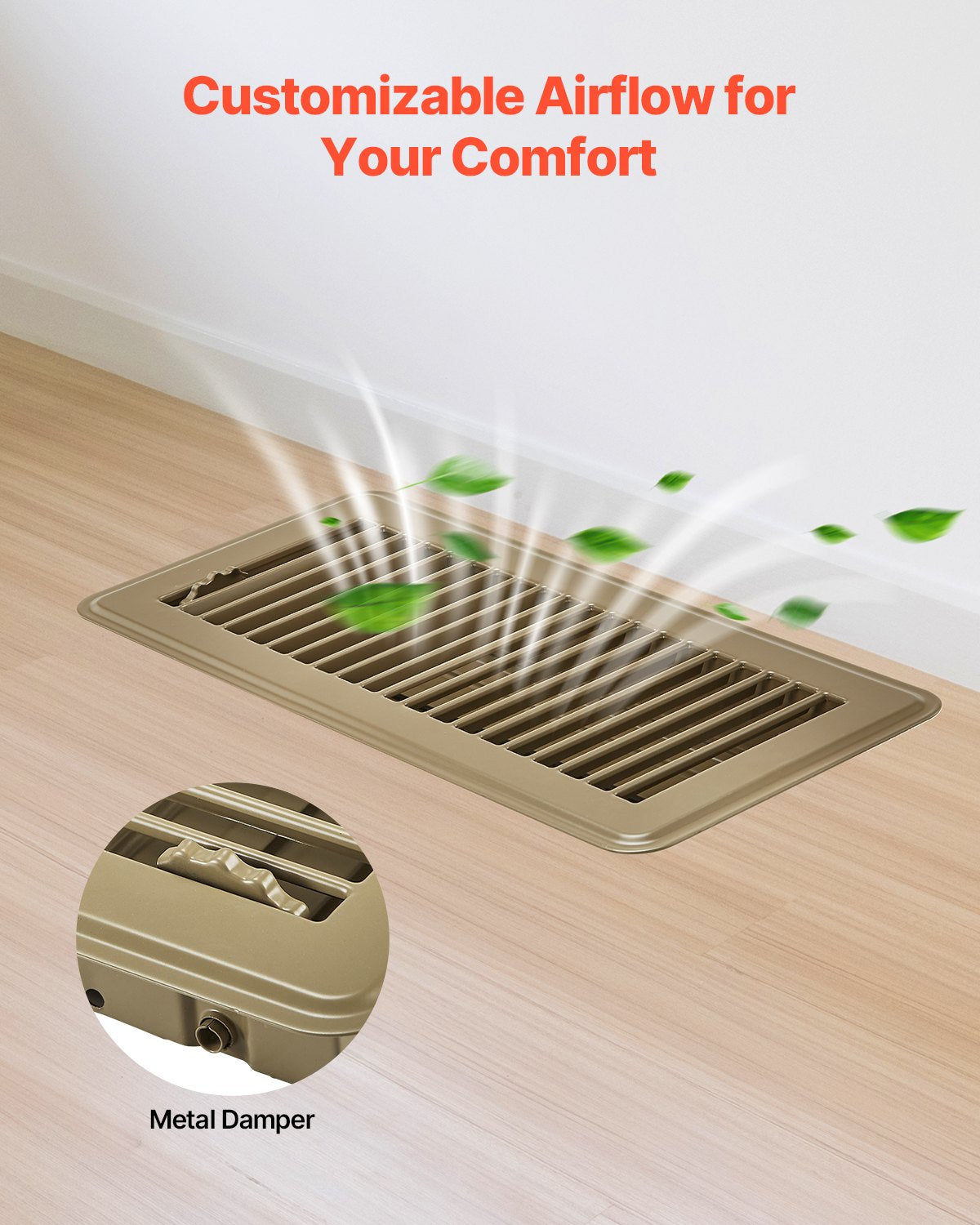 VEVOR Floor Registers 4 x 10 Inch 6-Pack Iron Floor Vents for HVAC Vents Brown