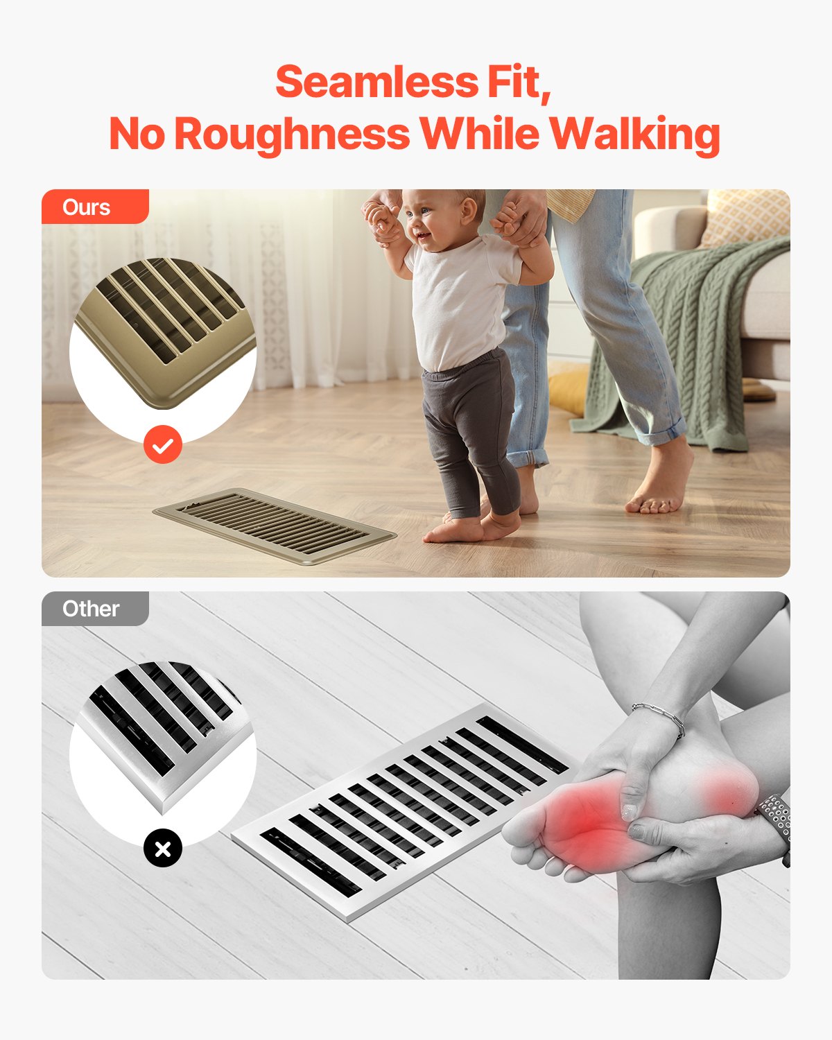 VEVOR Floor Registers 4 x 10 Inch 6-Pack Iron Floor Vents for HVAC Vents Brown