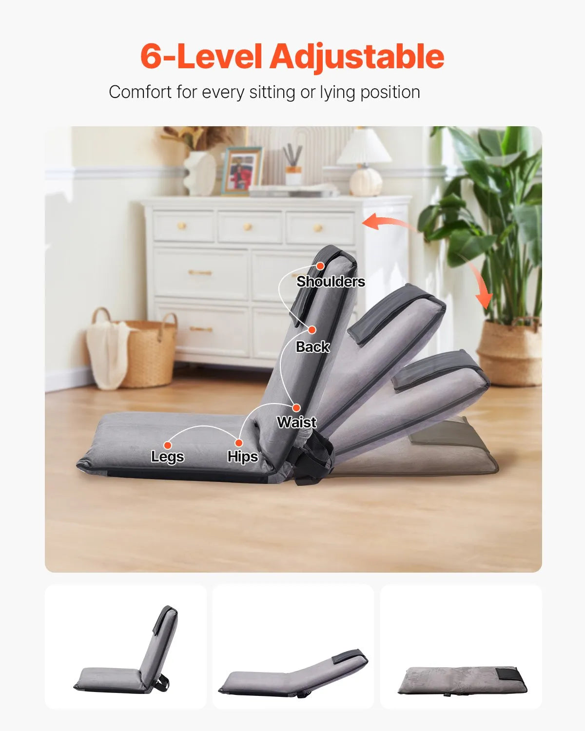 VEVOR Floor Chair with Back Support Folding Floor Chair 6 Adjustable Positions