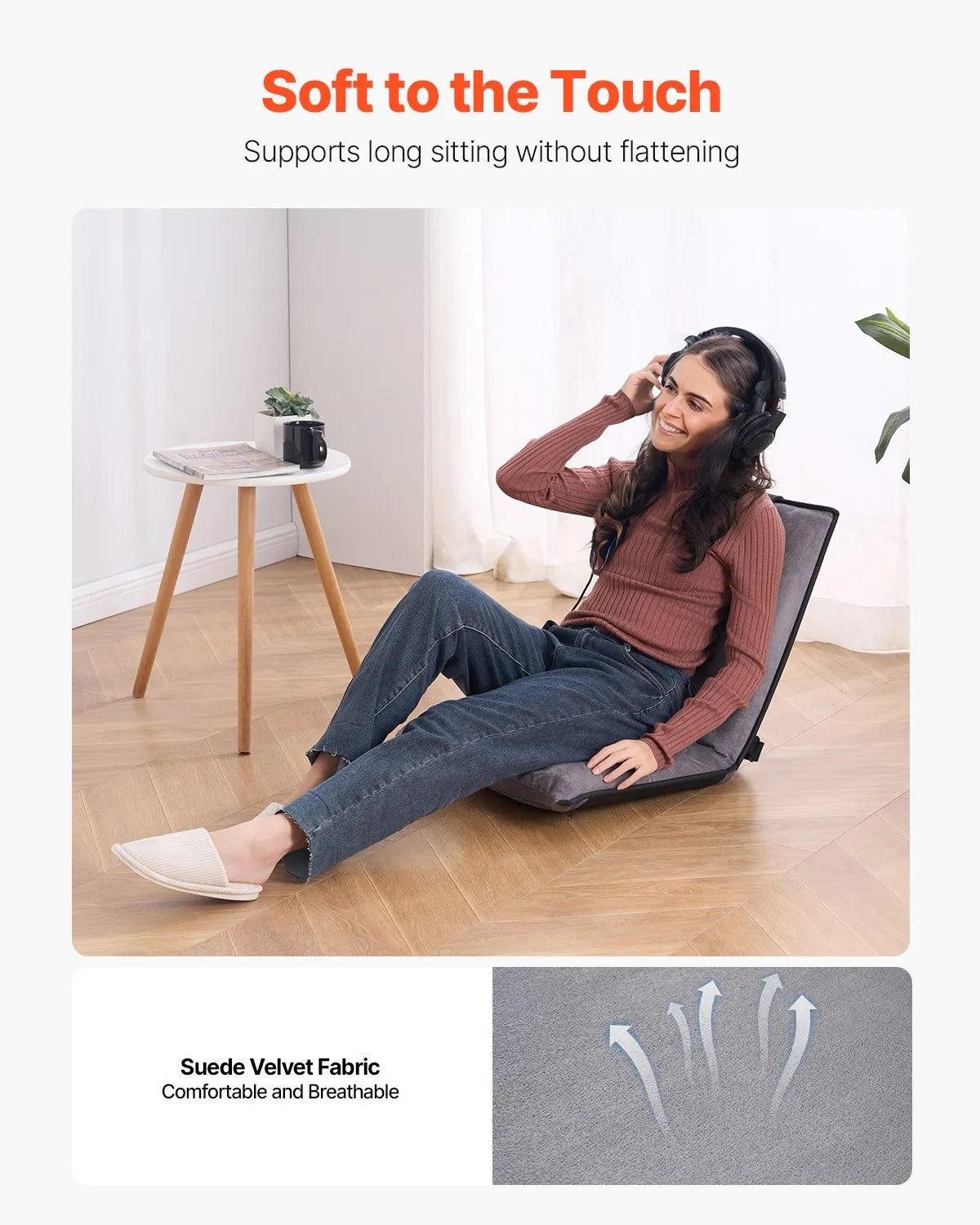 VEVOR Floor Chair with Back Support Folding Floor Chair 6 Adjustable Positions