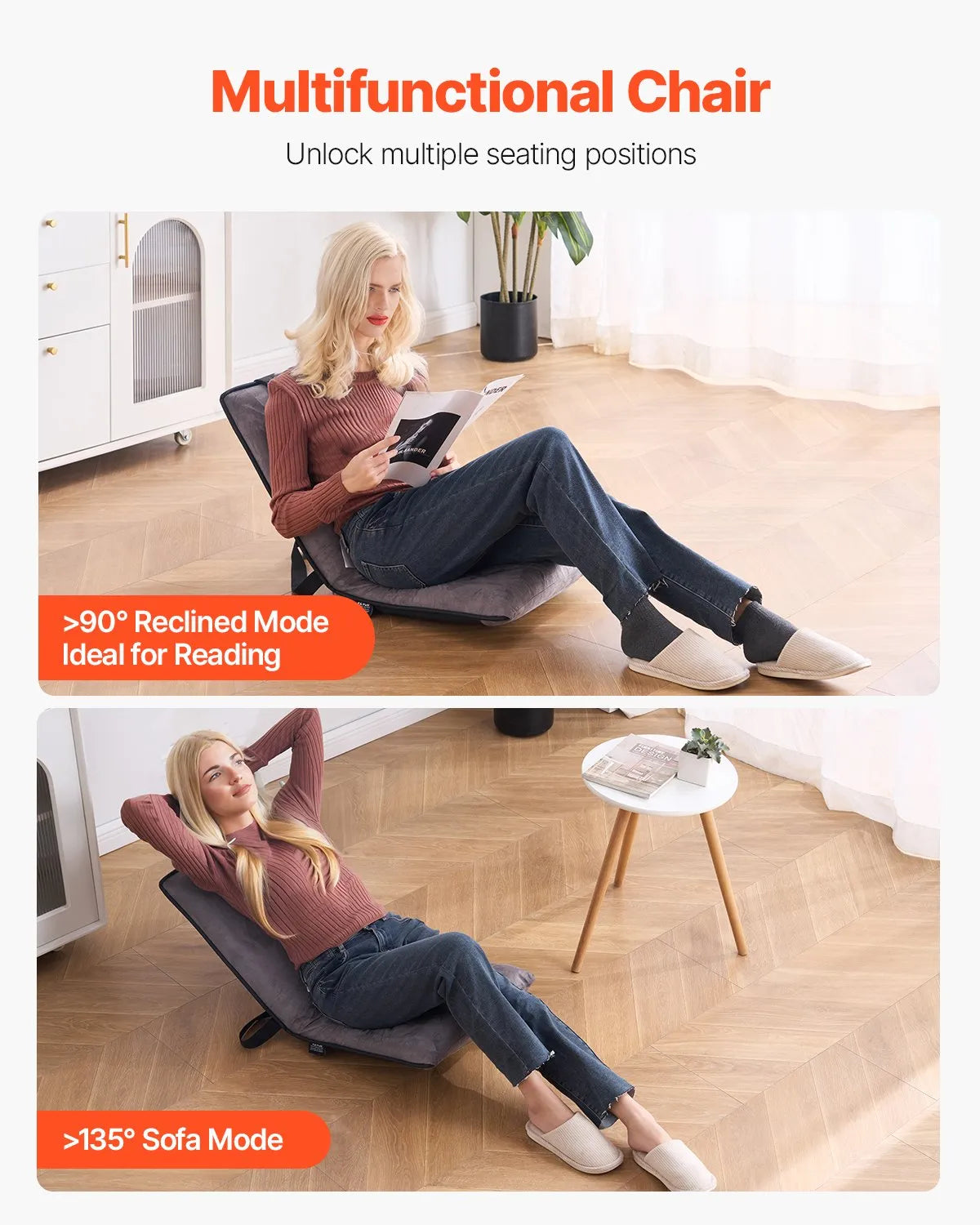 VEVOR Floor Chair with Back Support Folding Floor Chair 6 Adjustable Positions