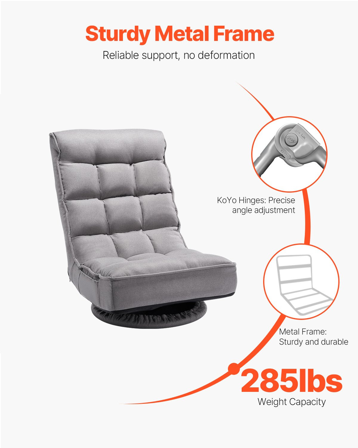 VEVOR 360° Swivel Floor Gaming Chair with 4 Adjustable Position Folding Chair