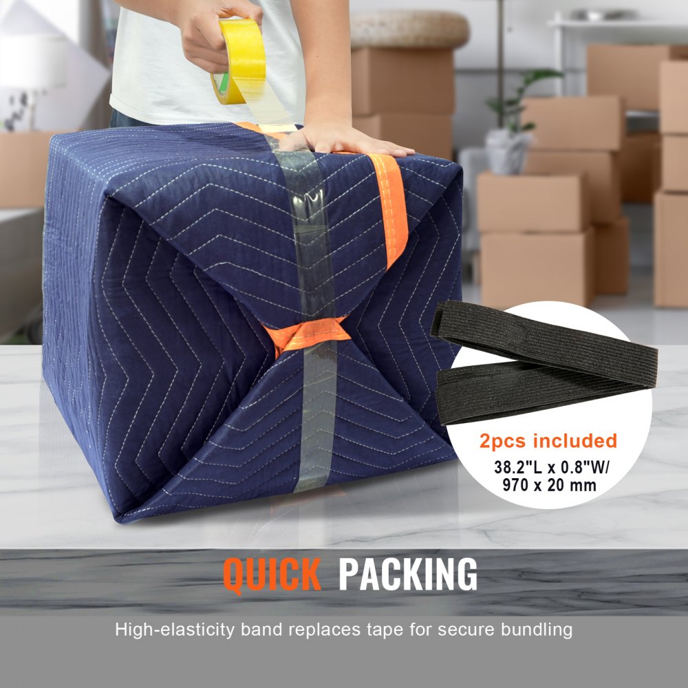 VEVOR Moving Blankets, 80" x 72", 35 lbs/dz Weight, 12 Packs, Professional Non-Woven & Recycled Cotton Packing Blanket, Heavy Duty Mover Pads for Protecting Furniture, Floors, Appliances, Blue/Orange