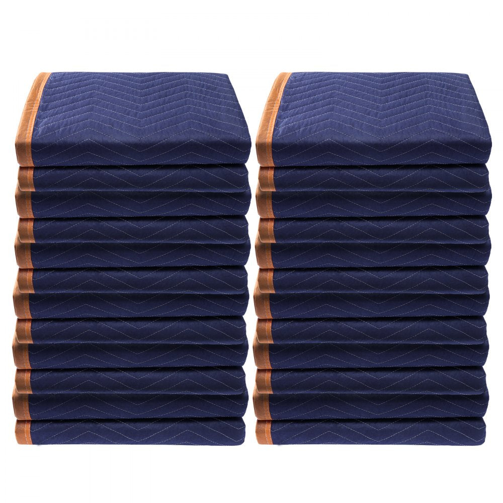 VEVOR Moving Blankets, 80" x 72", 35 lbs/dz Weight, 12 Packs, Professional Non-Woven & Recycled Cotton Packing Blanket, Heavy Duty Mover Pads for Protecting Furniture, Floors, Appliances, Blue/Orange