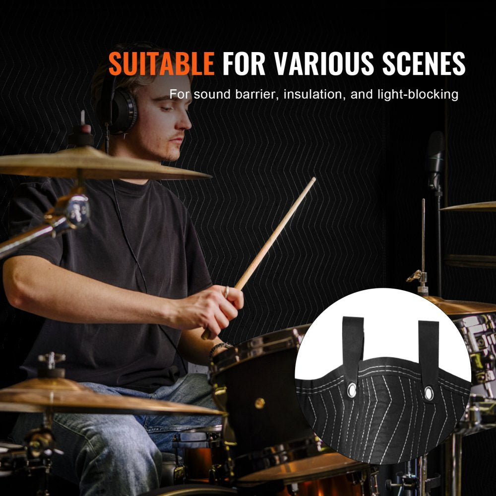 VEVOR Sound Dampening Blanket, 96" x 80", Extra Large Studio Grommeted Soundproof Blanket with Grommets, Light Blocker for Door Acoustic Noise Blocking Blanket Studio Sound Absorption Sheet, Black