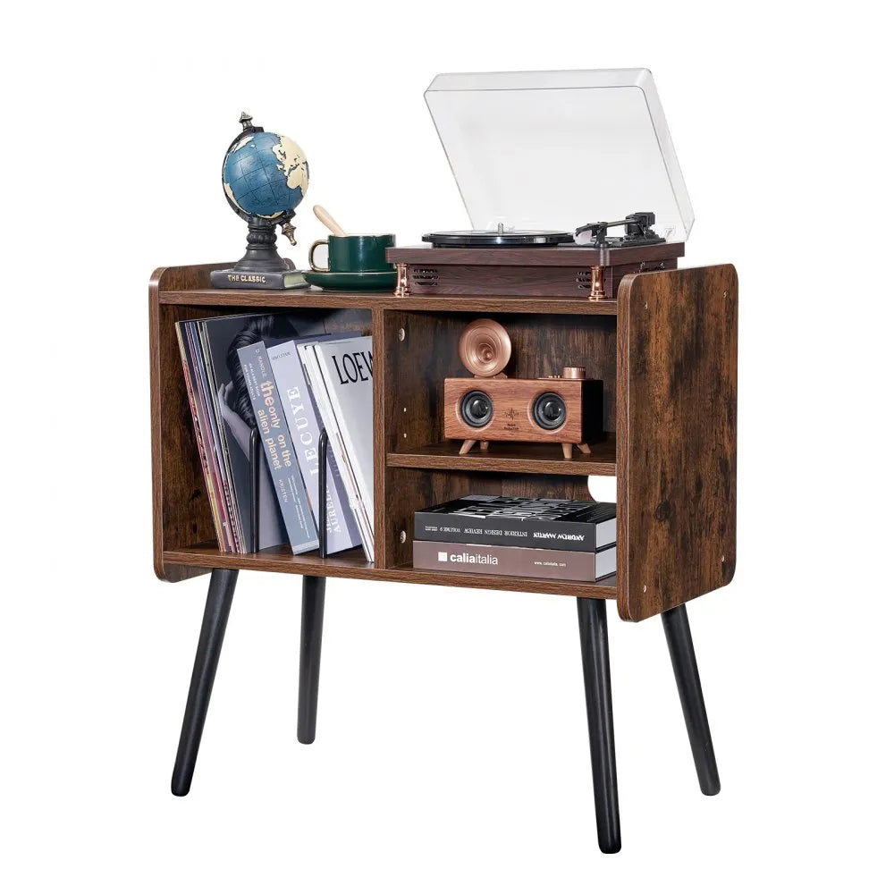 VEVOR Record Player Stand 2-Tier Wooden Turntable Stand 3 Cabinets Black & Brown