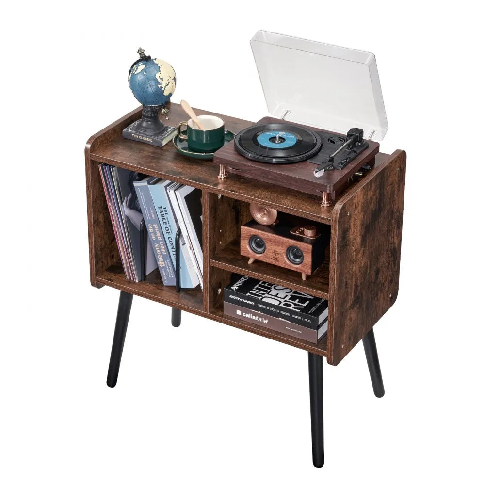 VEVOR Record Player Stand 2-Tier Wooden Turntable Stand 3 Cabinets Black & Brown