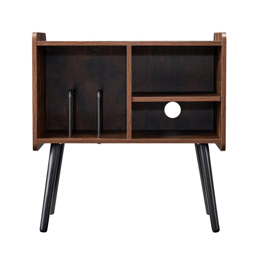 VEVOR Record Player Stand 2-Tier Wooden Turntable Stand 3 Cabinets Black & Brown
