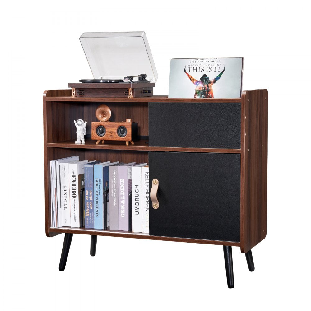 VEVOR Record Player Stand 3-Tier Wooden Turntable Stand Sliding Door Power Strip