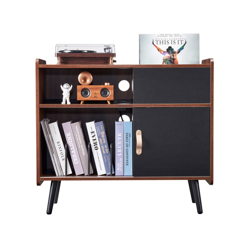 VEVOR Record Player Stand 3-Tier Wooden Turntable Stand Sliding Door Power Strip