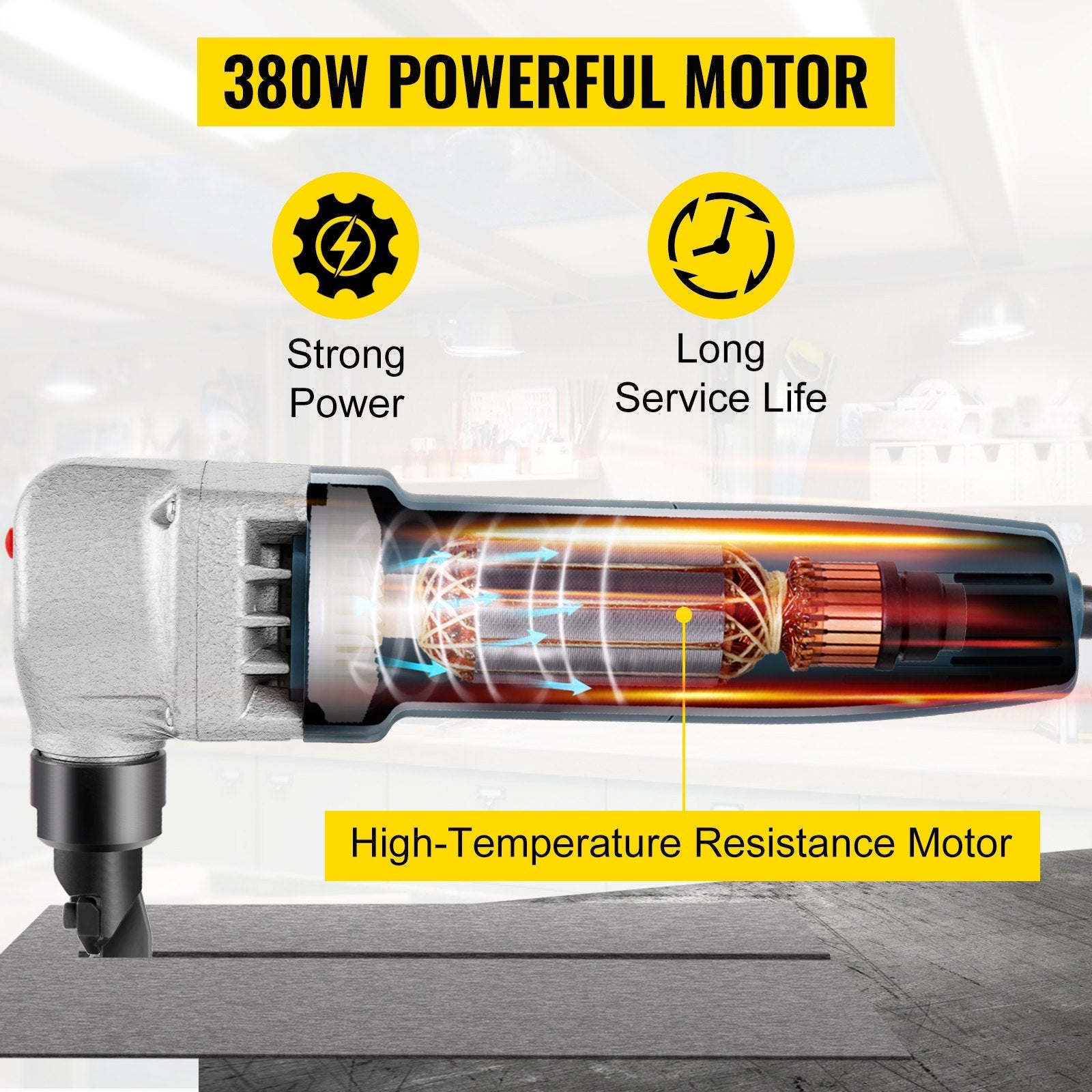 VEVOR Sheet Metal Nibbler 380W, Electric Metal Nibbler 1800RPM High Speed Rotor 0.07in/1.8mm, Metal Nibbler Cutter w Replaced Blades Storage Case for Cutting Stainless Steel, Aluminium, Plastic