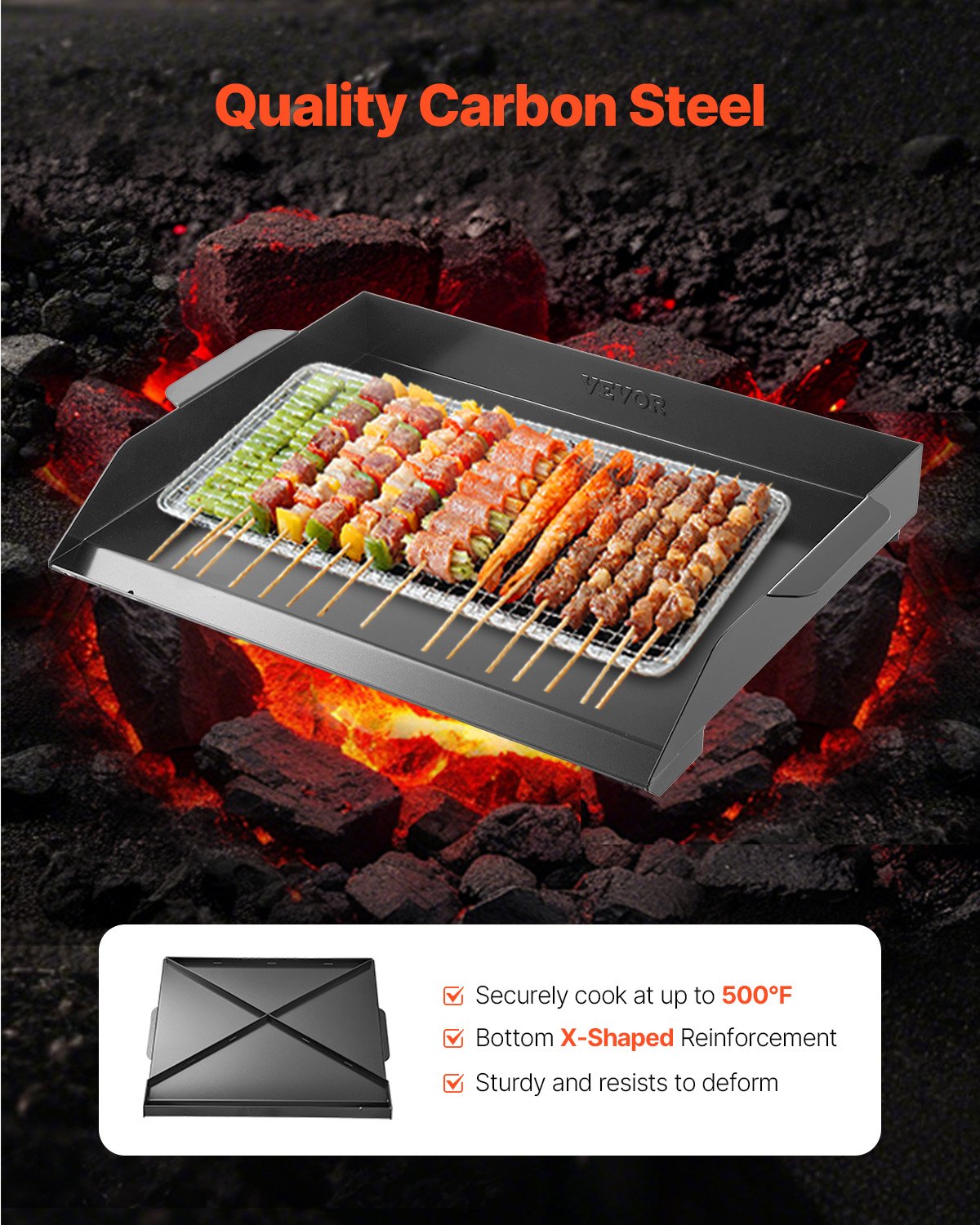 VEVOR 22x16 in Flat Top Griddle Carbon Steel Universal BBQ Grill Pan Cookware