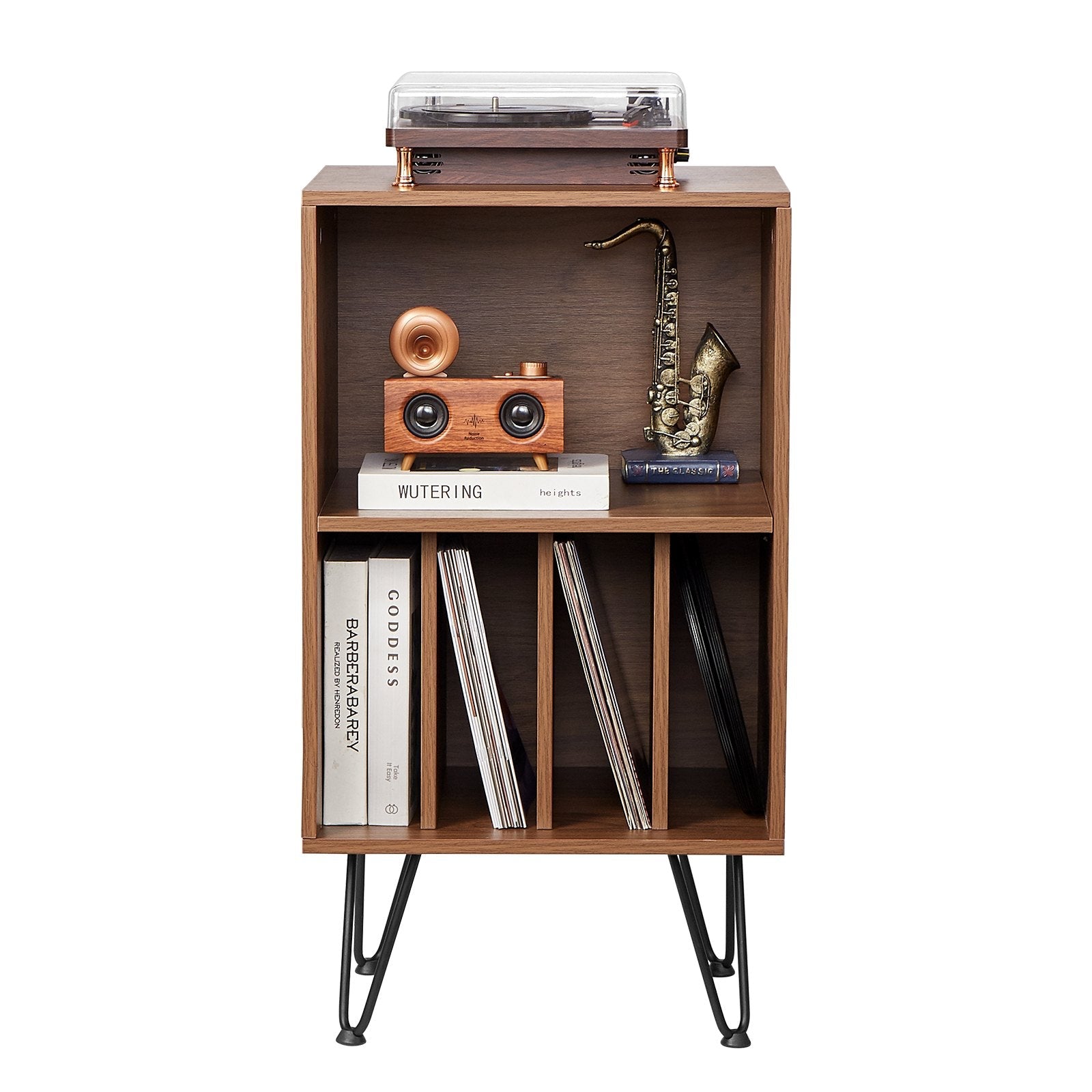 VEVOR 3-Tier Record Player Stand Metal Vinyl Record Stand up to 150 Album Brown