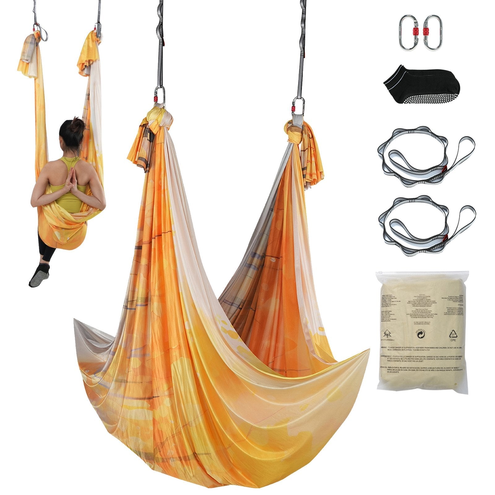 VEVOR Aerial Yoga Hammock & Swing, 5.5 Yards, Aerial Yoga Starter Kit with 100gsm Nylon Fabric, Full Rigging Hardware & Easy Set-up Guide, Antigravity Flying for All Levels Fitness Bodybuilding, Gold