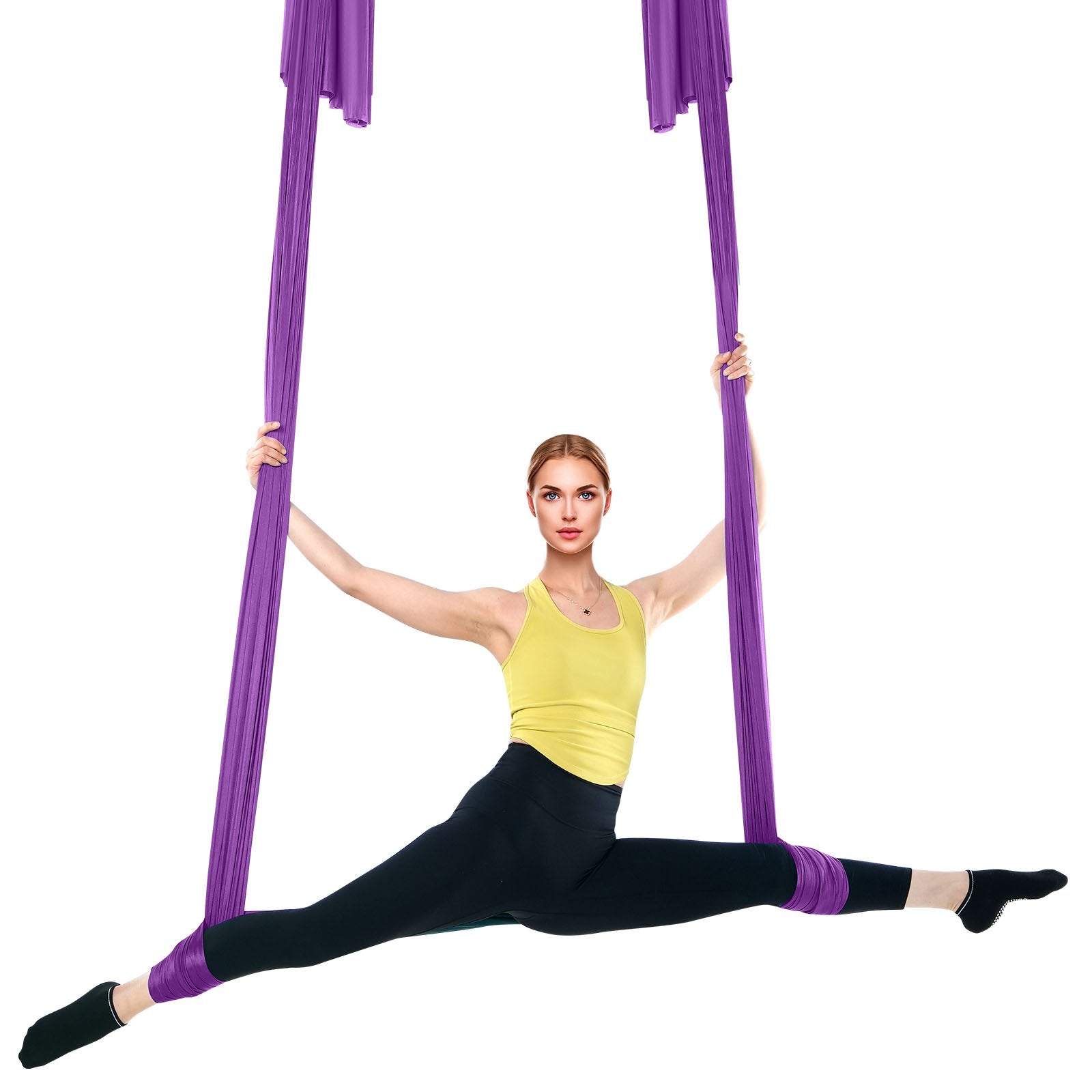 VEVOR Aerial Silk & Yoga Swing, 8.7 Yards, Aerial Yoga Hammock Kit with 100gsm Nylon Fabric, Full Rigging Hardware & Easy Set-up Guide, Antigravity Flying for All Levels Fitness Bodybuilding, Purple