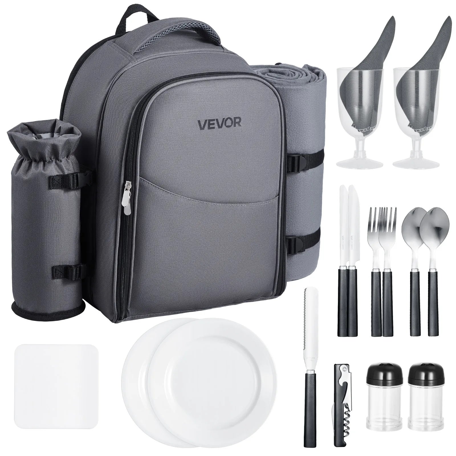 VEVOR Beach Picnic Backpack Bag for 2 Person with Cooler Compartment Grey