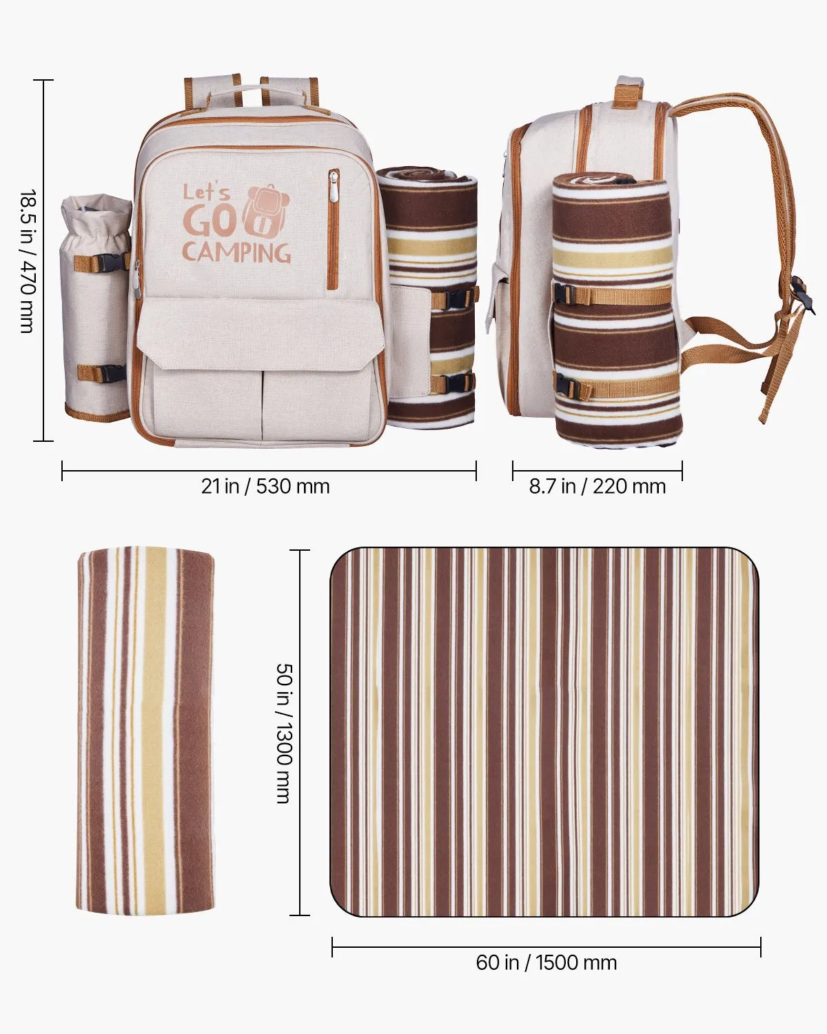 VEVOR Beach Picnic Backpack Bag for 4 Person with Cooler Compartment Blanket