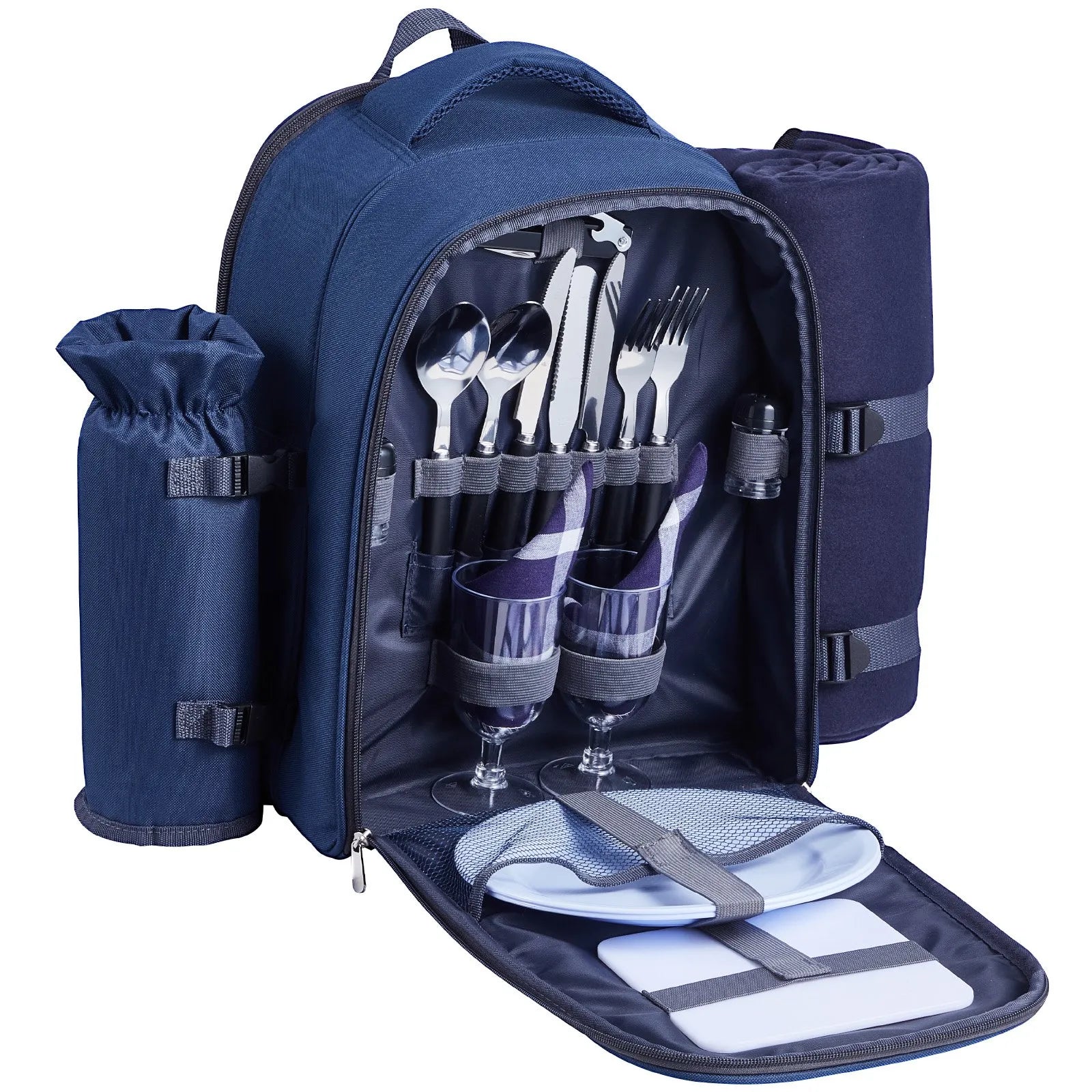 VEVOR Beach Picnic Backpack Bag for 2 Person with Cooler Compartment Navy Blue