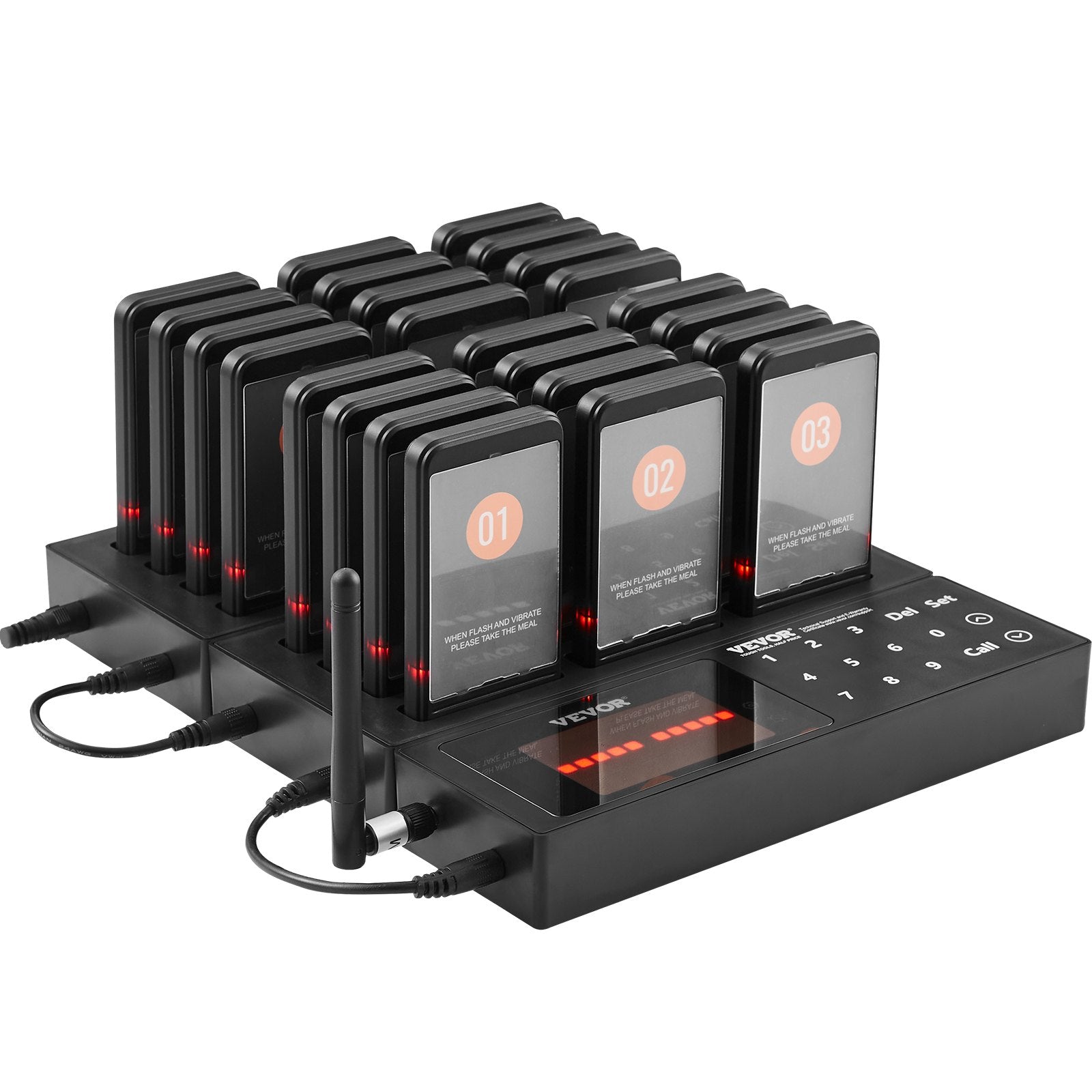 VEVOR Restaurant Pager System, Wireless 400m Long Range Lineup Waiting Queue Signal, Guest Customer Calling Beepers with Vibration & Flashing, 24 Buzzers for Food Truck, Church, Nursery, Hospital