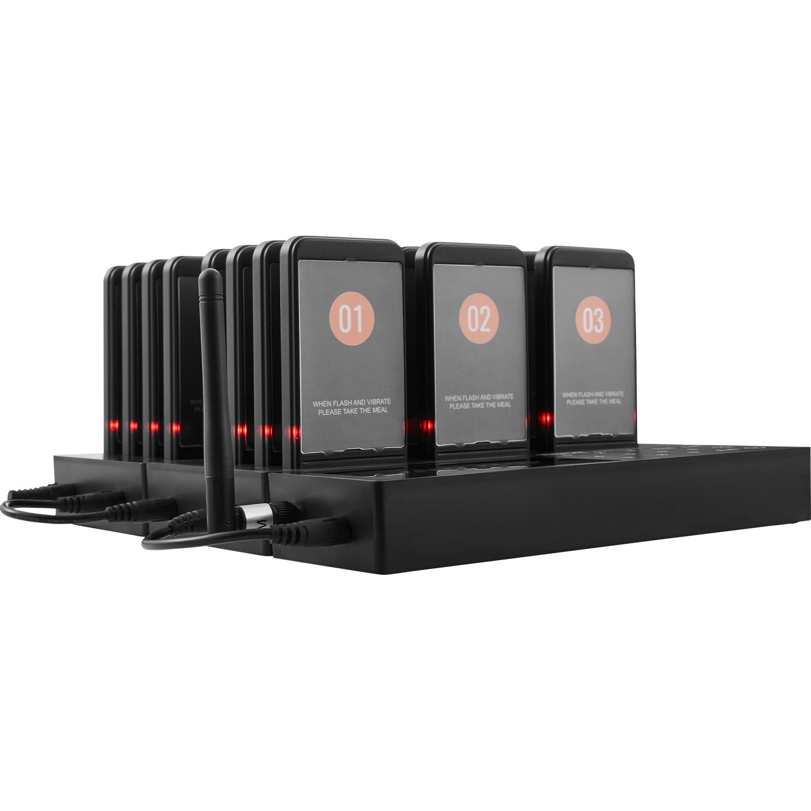 VEVOR Restaurant Pager System, Wireless 400m Long Range Lineup Waiting Queue Signal, Guest Customer Calling Beepers with Vibration & Flashing, 24 Buzzers for Food Truck, Church, Nursery, Hospital