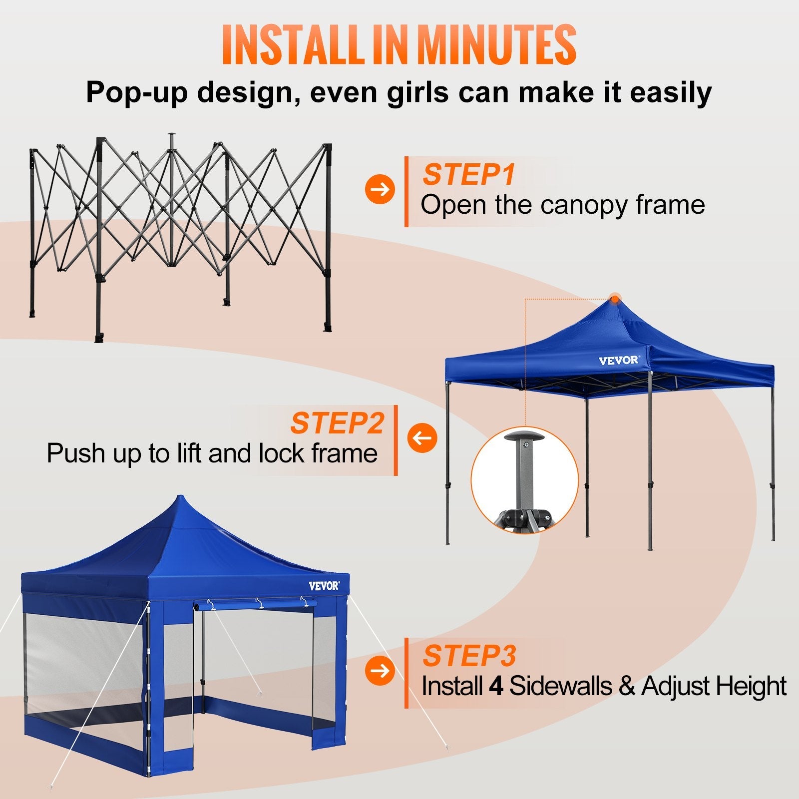 VEVOR 10x10 Pop Up Canopy Tent, Outdoor Canopy with Removable Sidewalls and Wheeled Bag, Instant Portable Shelter, UV-Resistant Waterproof Gazebo Patio Tents for Parties, Camping, Commercial, Blue