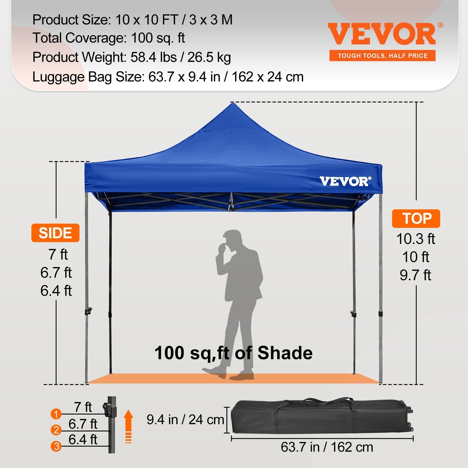 VEVOR 10x10 Pop Up Canopy Tent, Outdoor Canopy with Removable Sidewalls and Wheeled Bag, Instant Portable Shelter, UV-Resistant Waterproof Gazebo Patio Tents for Parties, Camping, Commercial, Blue