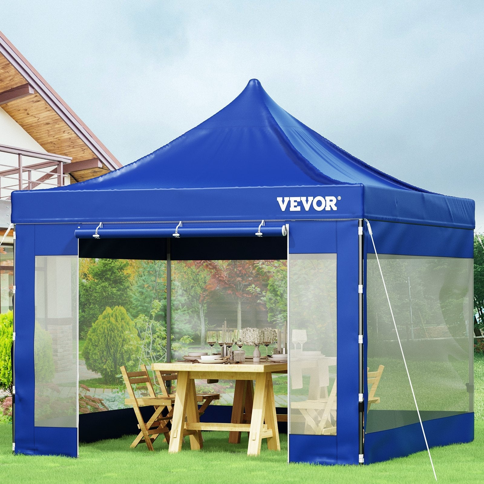 VEVOR 10x10 Pop Up Canopy Tent, Outdoor Canopy with Removable Sidewalls and Wheeled Bag, Instant Portable Shelter, UV-Resistant Waterproof Gazebo Patio Tents for Parties, Camping, Commercial, Blue
