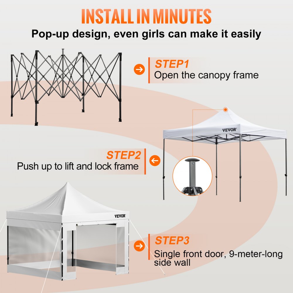 VEVOR 10x10 Pop Up Canopy Tent, Outdoor Canopy with Removable Sidewalls and Wheeled Bag, Instant Portable Shelter, UV-Resistant Waterproof Gazebo Patio Tents for Parties, Camping, Commercial, White