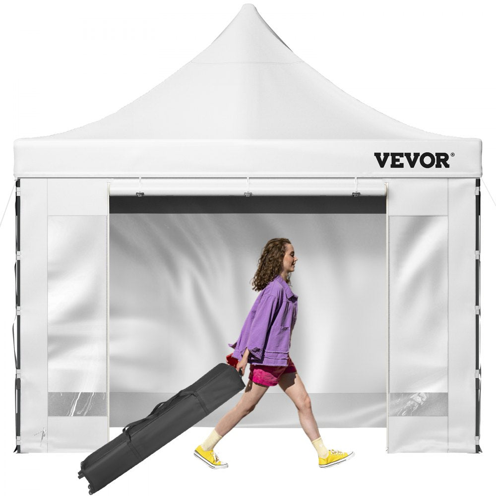 VEVOR 10x10 Pop Up Canopy Tent, Outdoor Canopy with Removable Sidewalls and Wheeled Bag, Instant Portable Shelter, UV-Resistant Waterproof Gazebo Patio Tents for Parties, Camping, Commercial, White