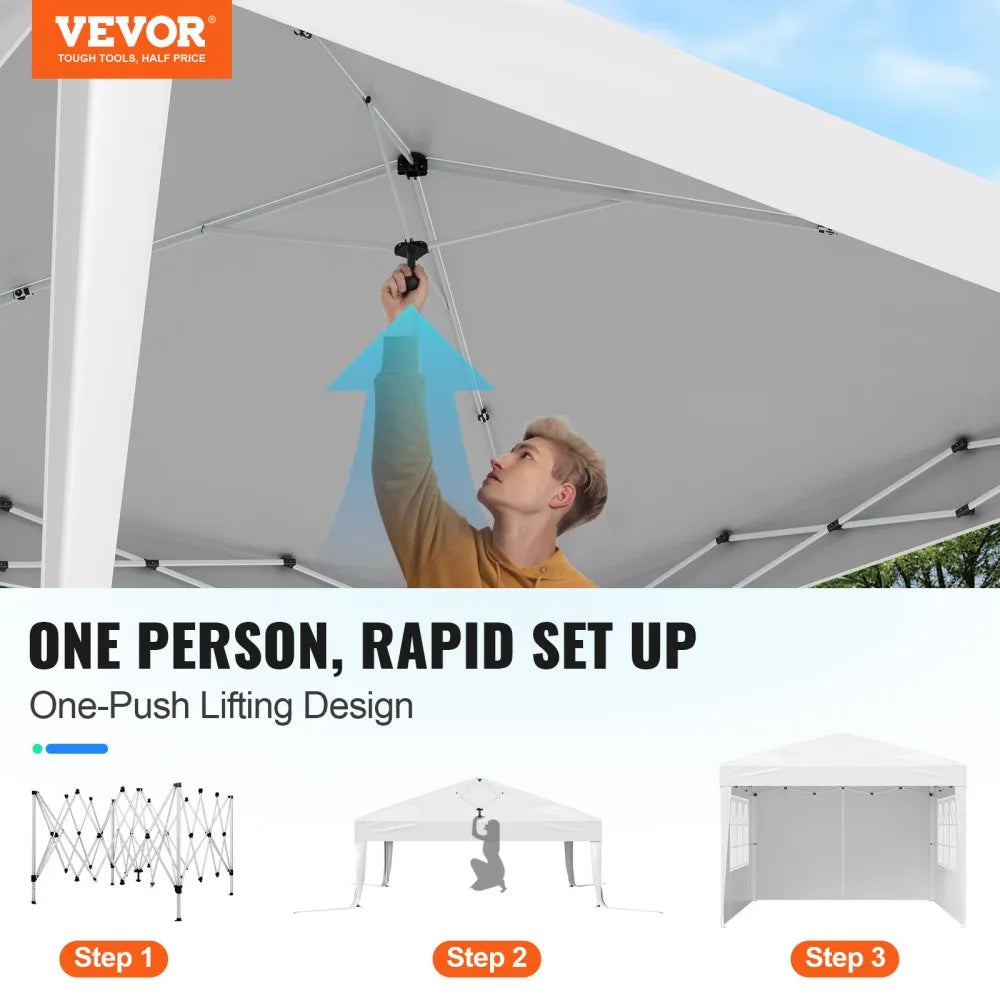 10 x 10 FT Pop Up Canopy with 3 Sidewalls & 2 Windows – Instant Height Adjustable Outdoor Gazebo Tent