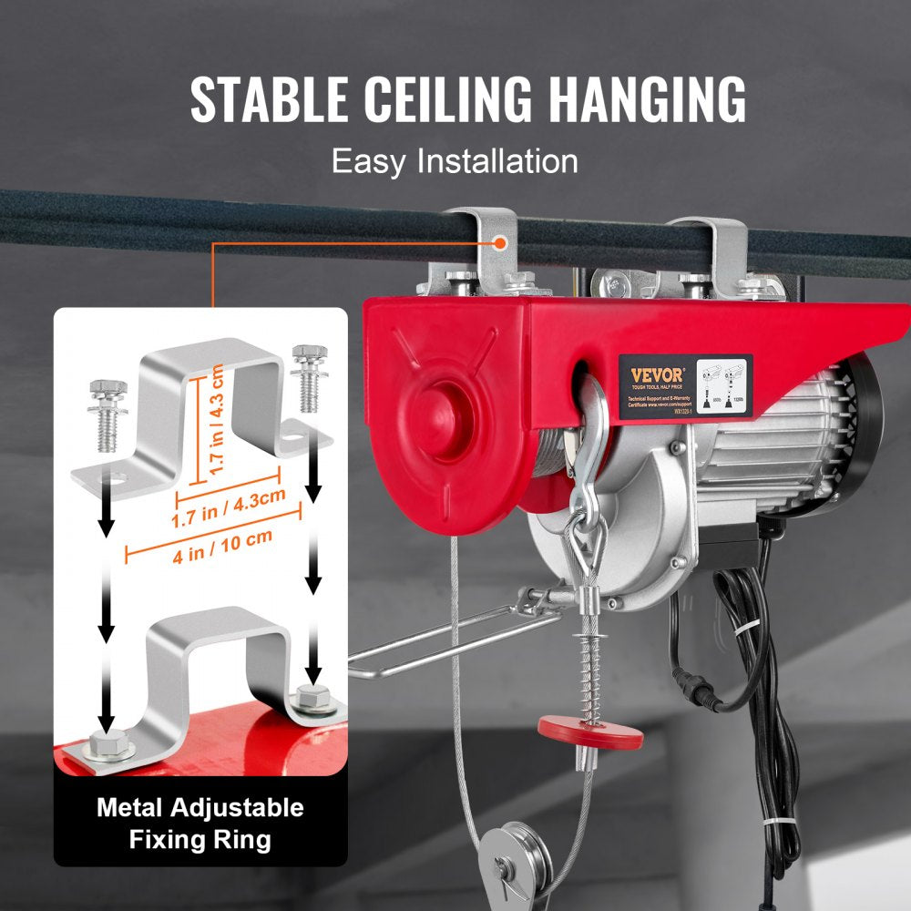 VEVOR Electric Hoist, 1320 lbs Lifting Capacity, 1150W 110V Electric Steel Wire Winch with Wireless Remote Control, 40ft Single Cable Lifting Height & Pure Copper Motor, for Garage Warehouse Factory