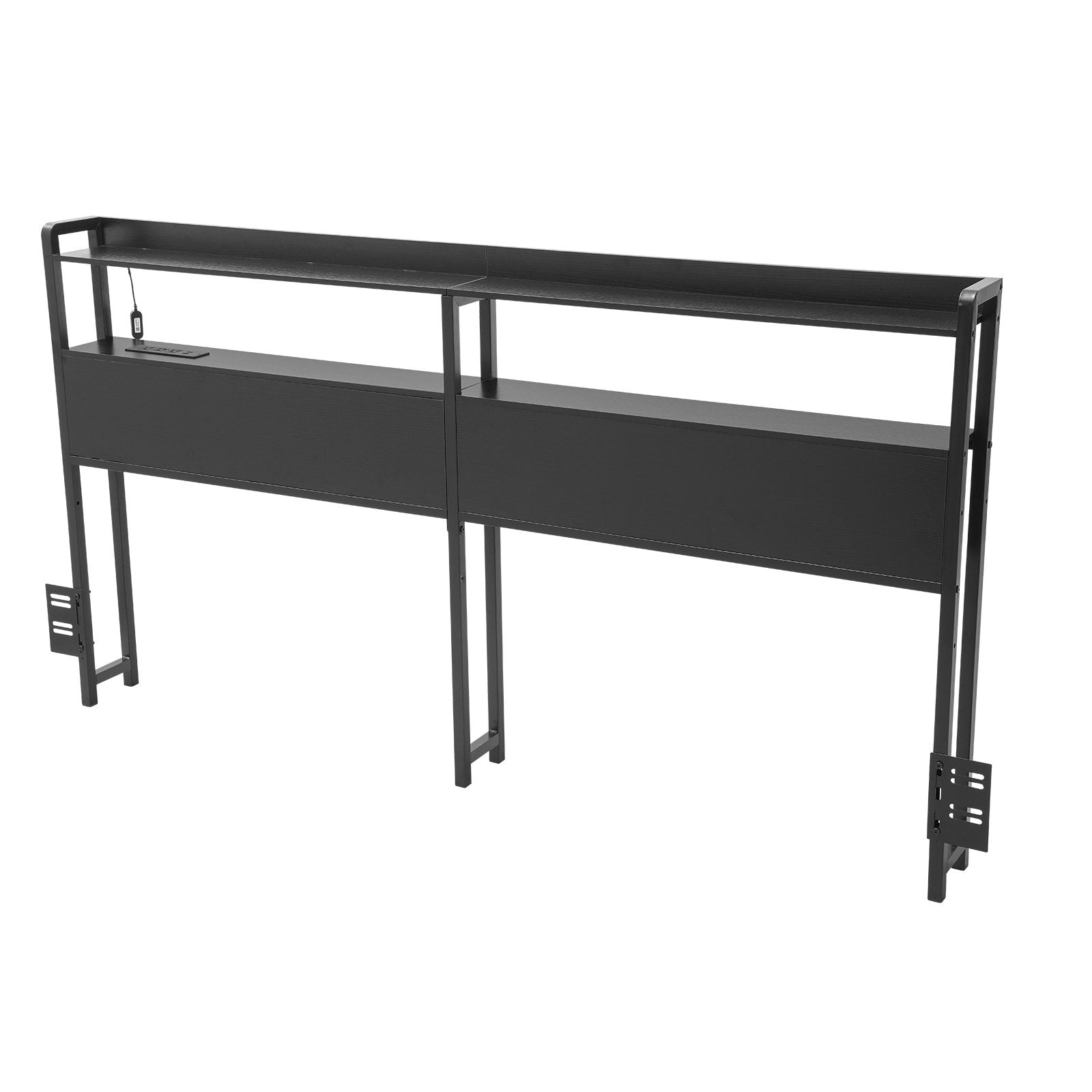Headboard for King Size Bed Head Board with 2 Shelves & LED Light Black