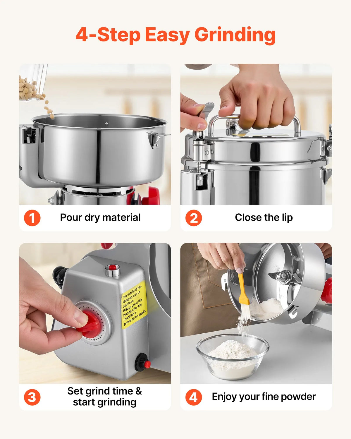 2500g Electric Grain Mill Grinder, 3400W High-Speed Dry Grinder